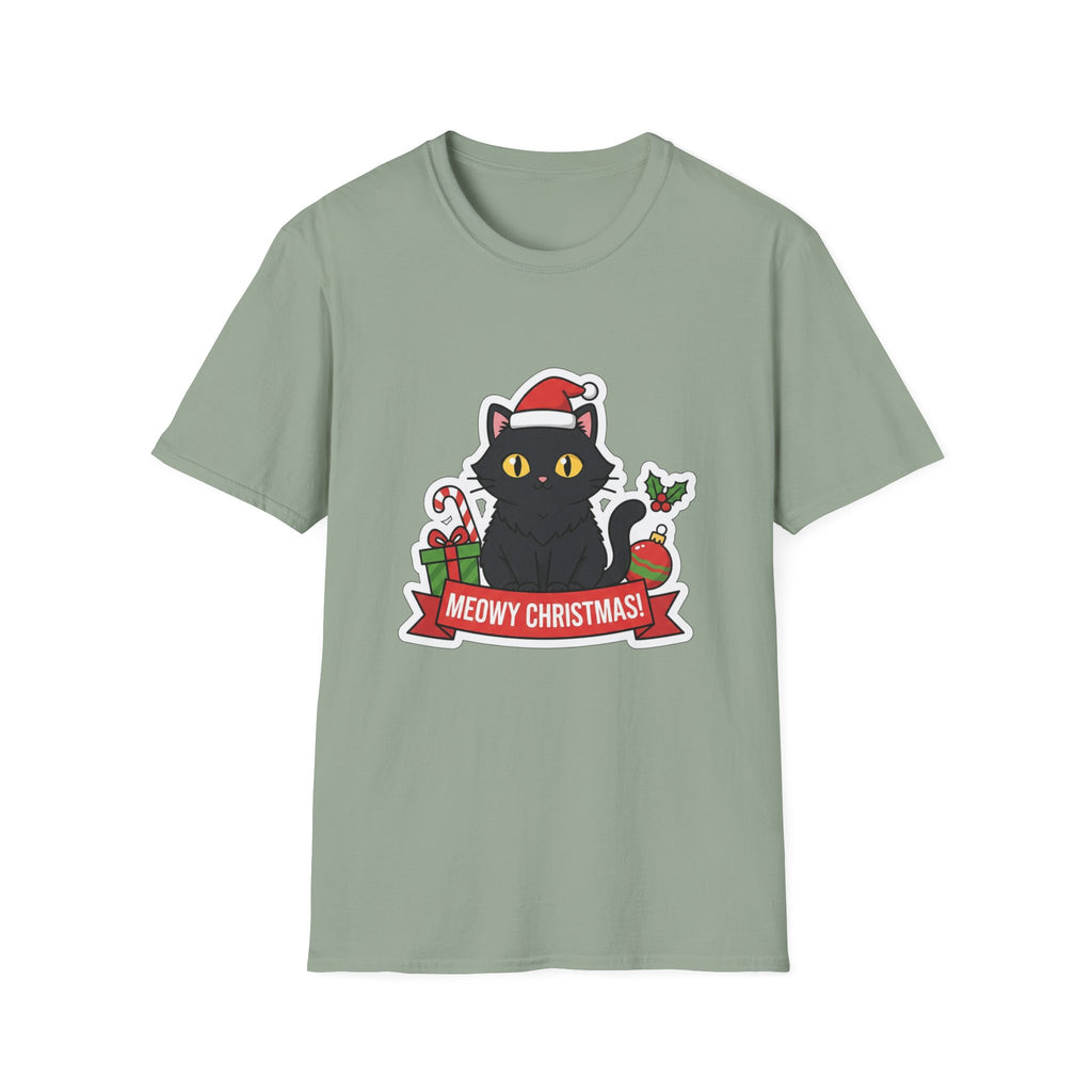 Meowy Christmas (Black Cat) T-Shirt