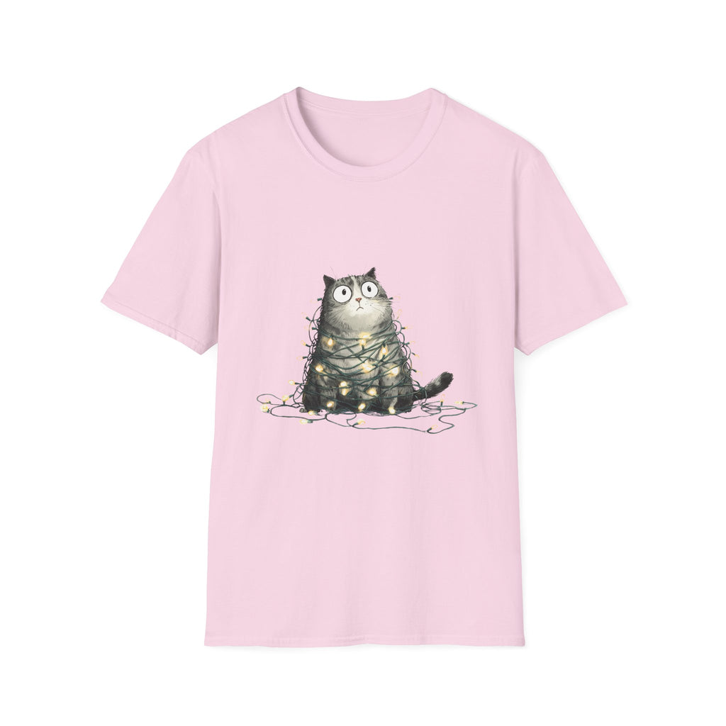 Cat Tangled Up In Xmas Lights T-Shirt