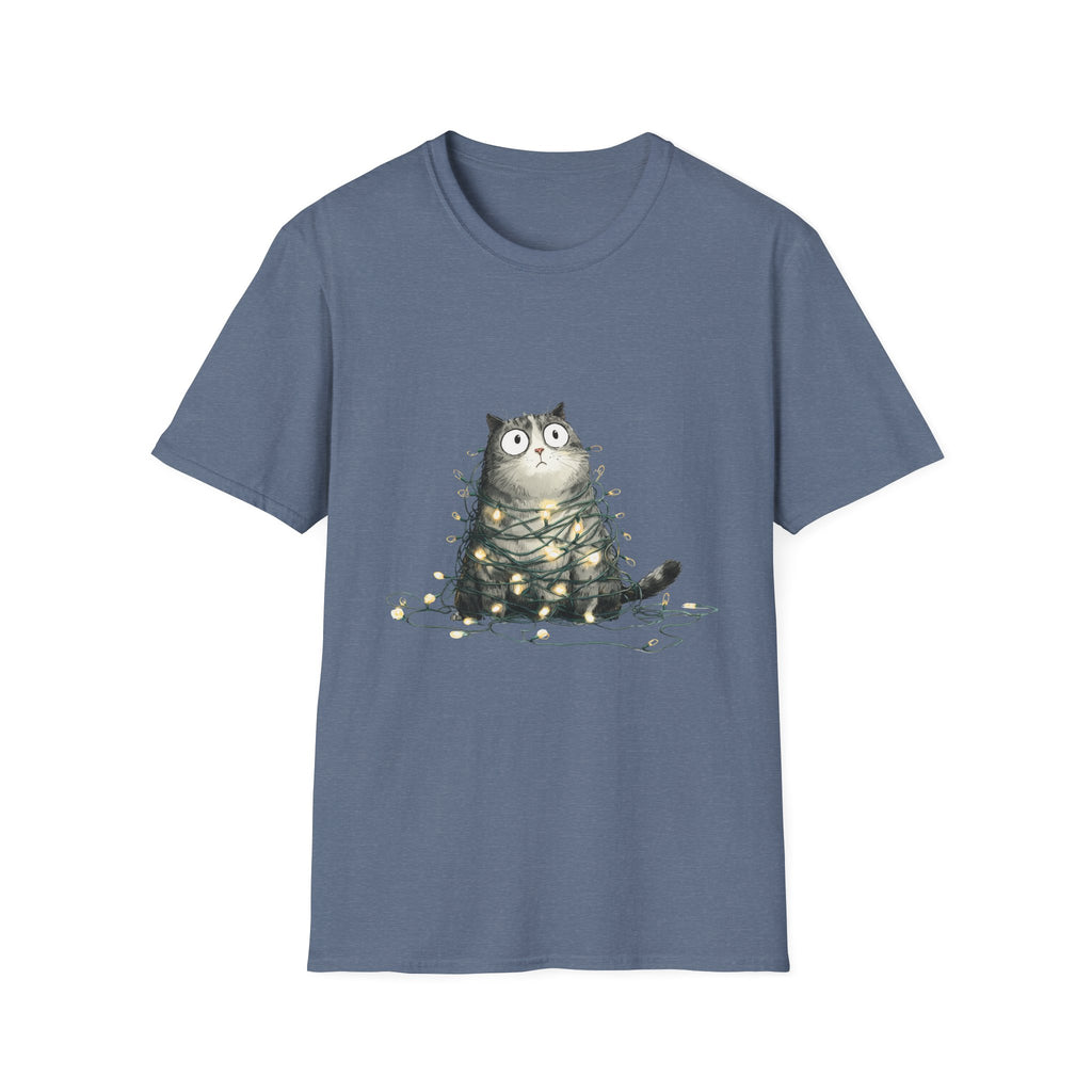 Cat Tangled Up In Xmas Lights T-Shirt