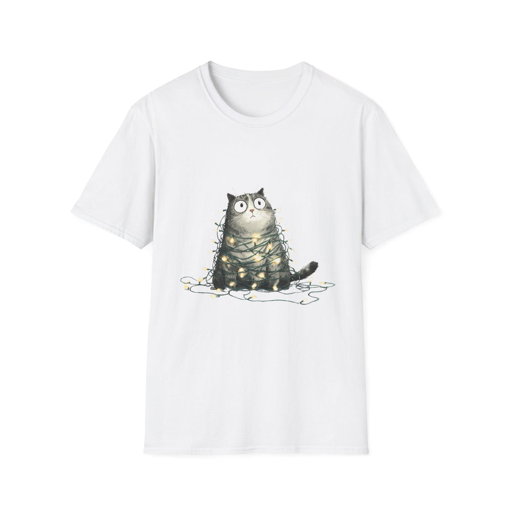 Cat Tangled Up In Xmas Lights T-Shirt