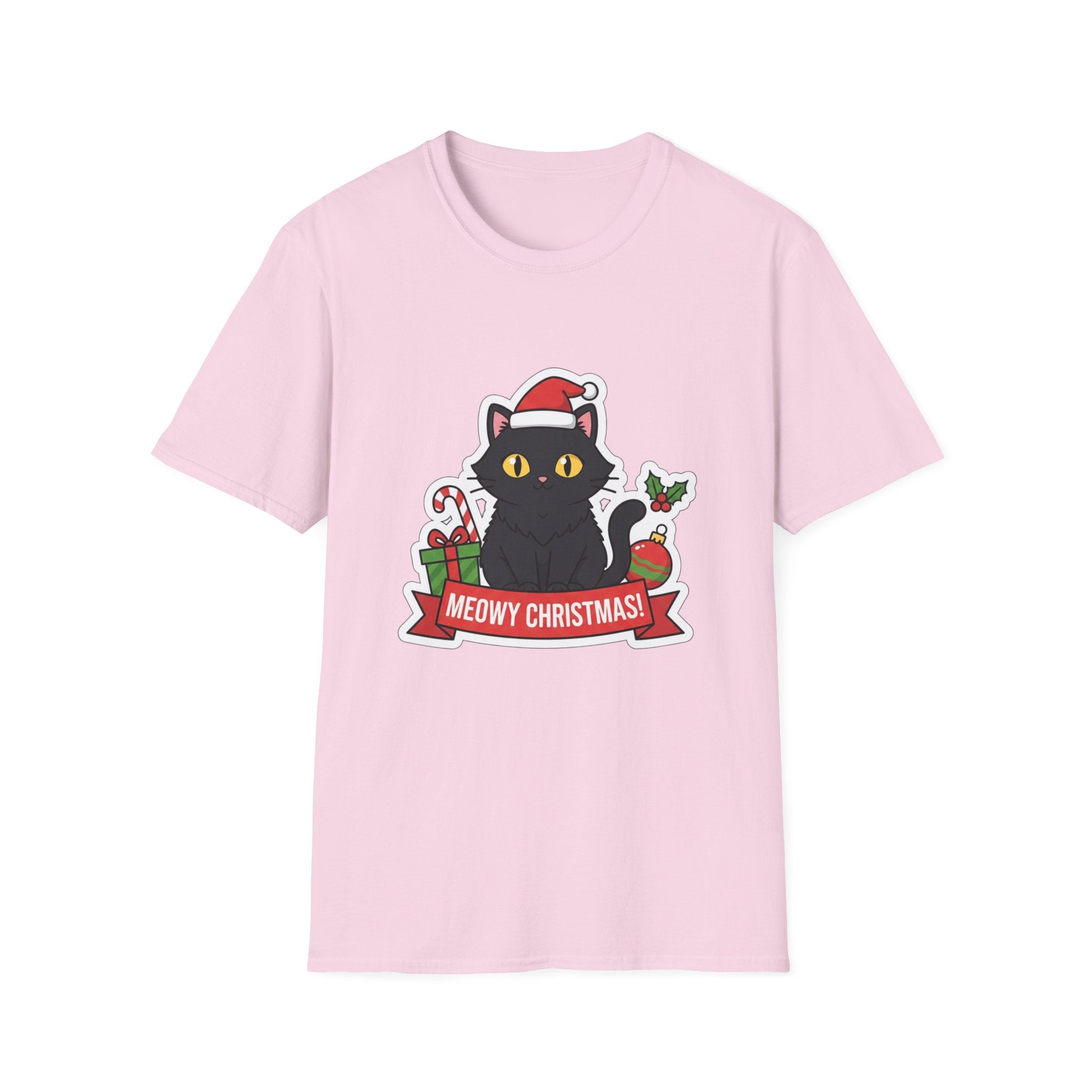 Meowy Christmas (Black Cat) T-Shirt