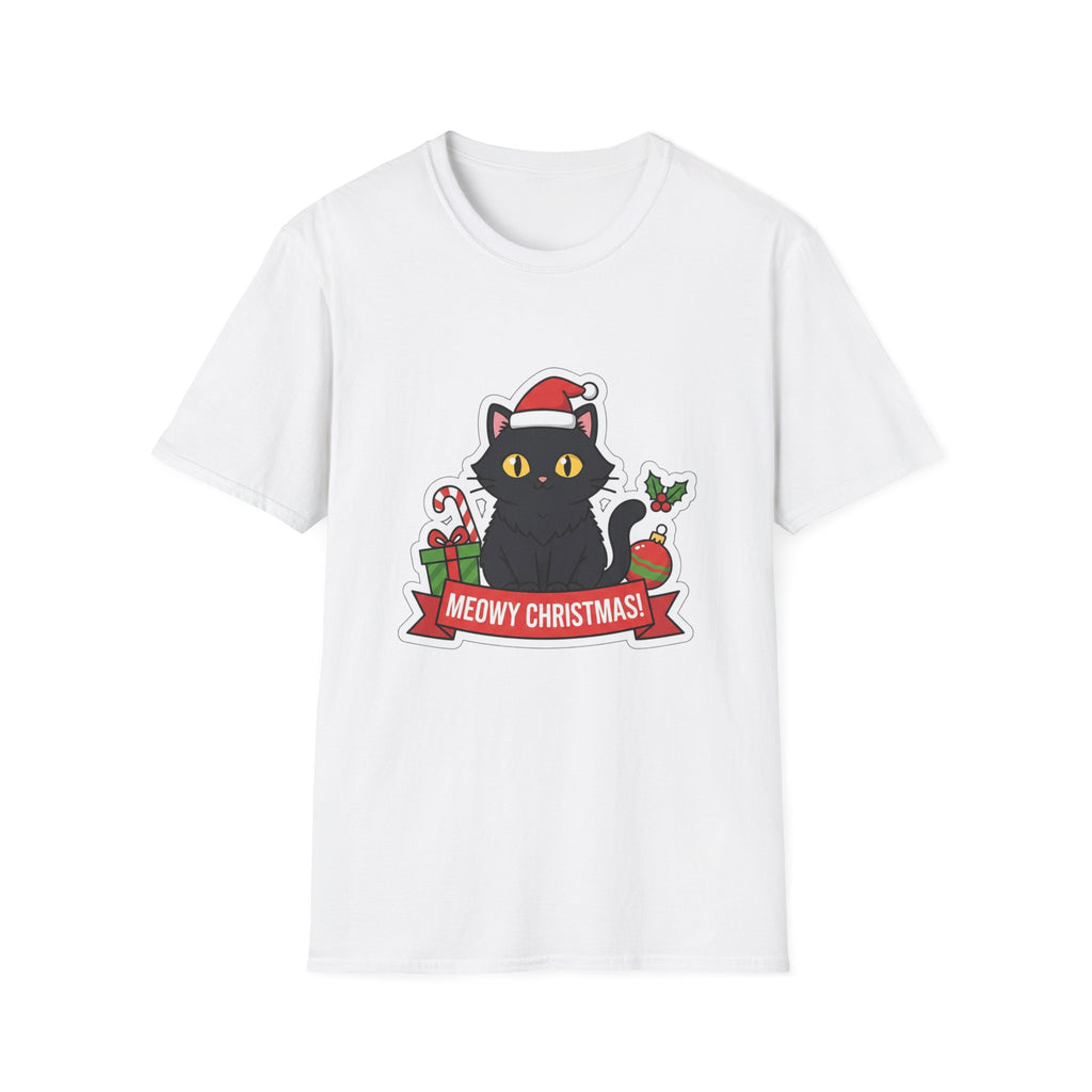 Meowy Christmas (Black Cat) T-Shirt