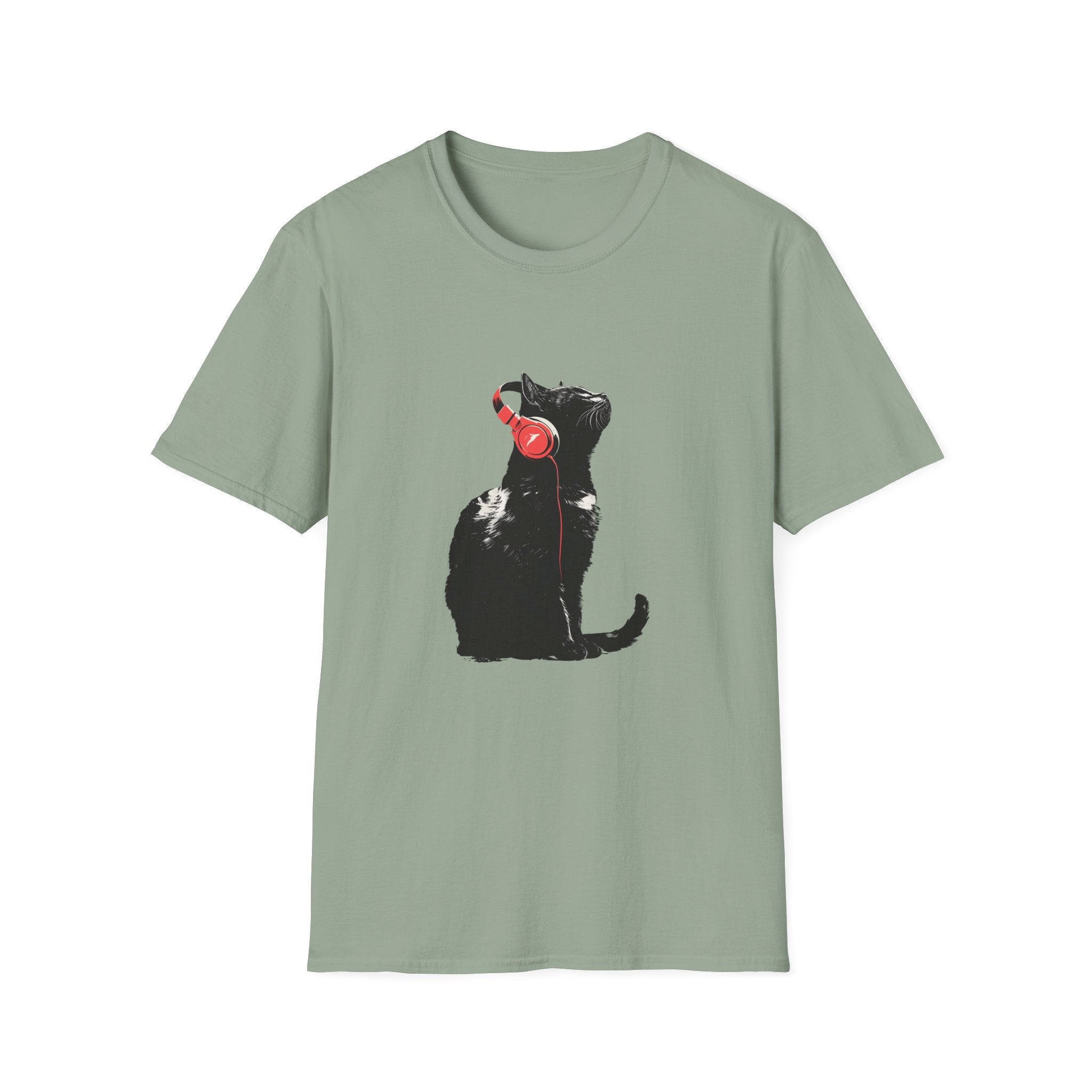 Cat With Red Headphones T-Shirt