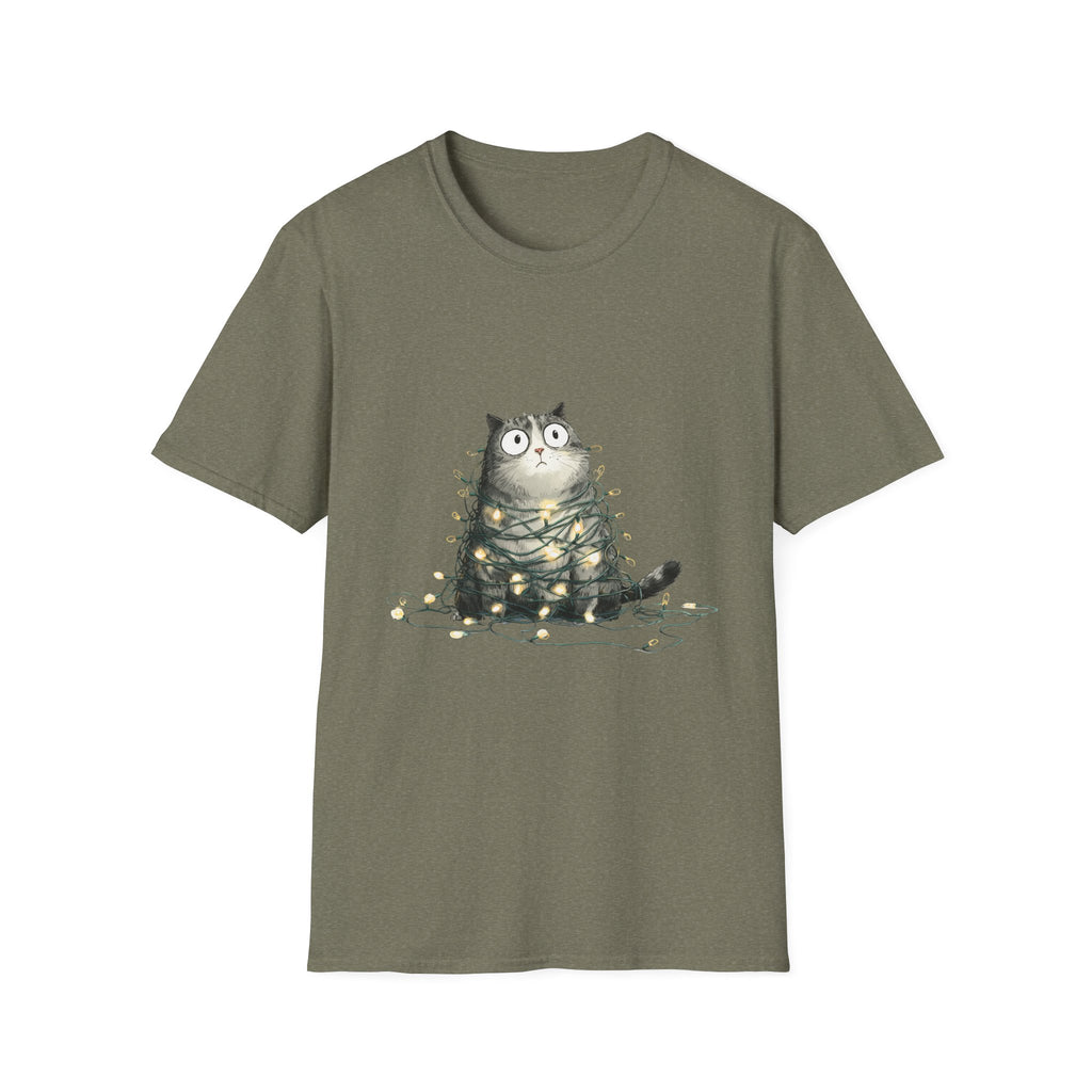 Cat Tangled Up In Xmas Lights T-Shirt