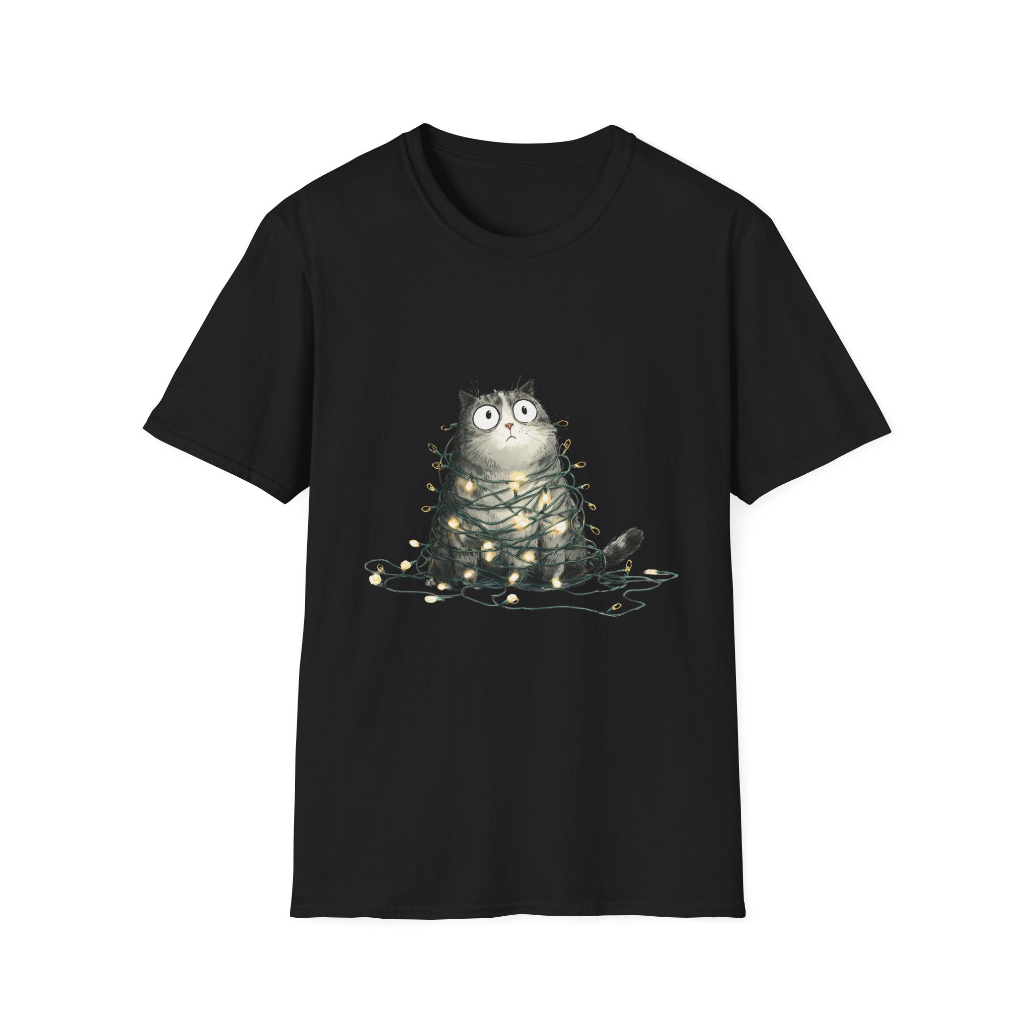 Cat Tangled Up In Xmas Lights T-Shirt
