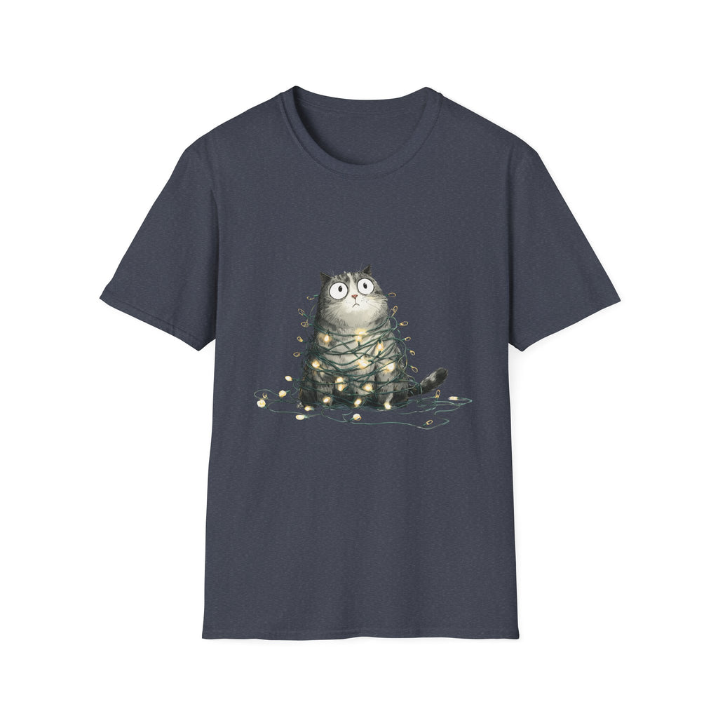 Cat Tangled Up In Xmas Lights T-Shirt