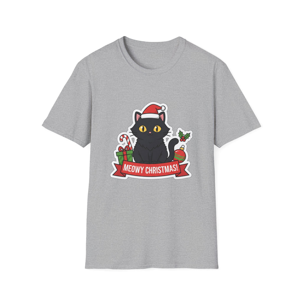 Meowy Christmas (Black Cat) T-Shirt