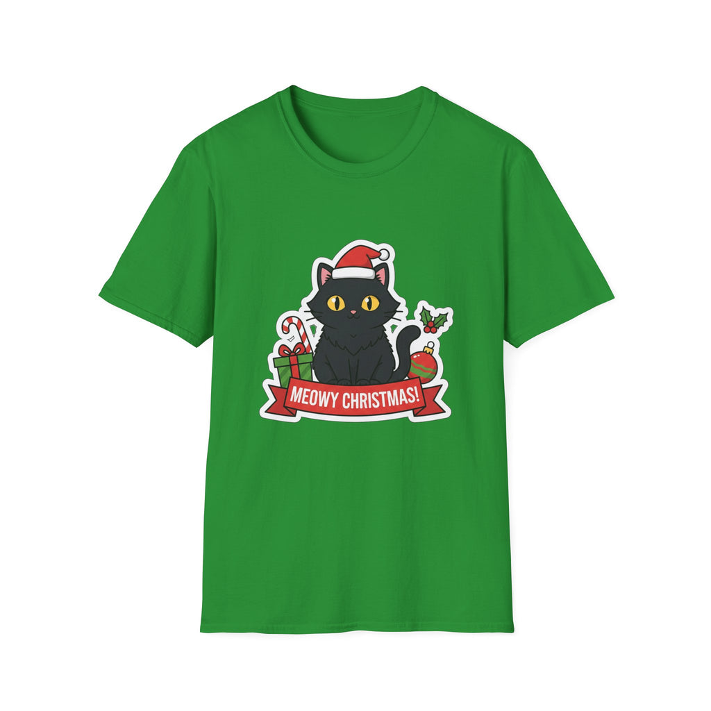 Meowy Christmas (Black Cat) T-Shirt