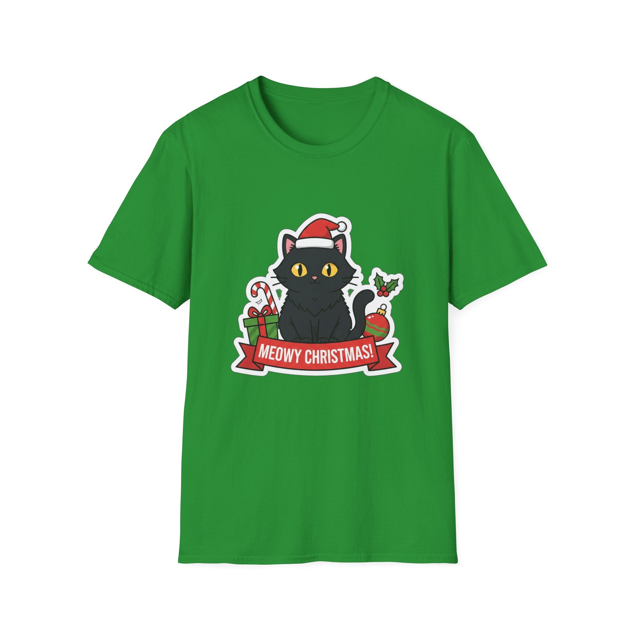 Meowy Christmas (Black Cat) T-Shirt