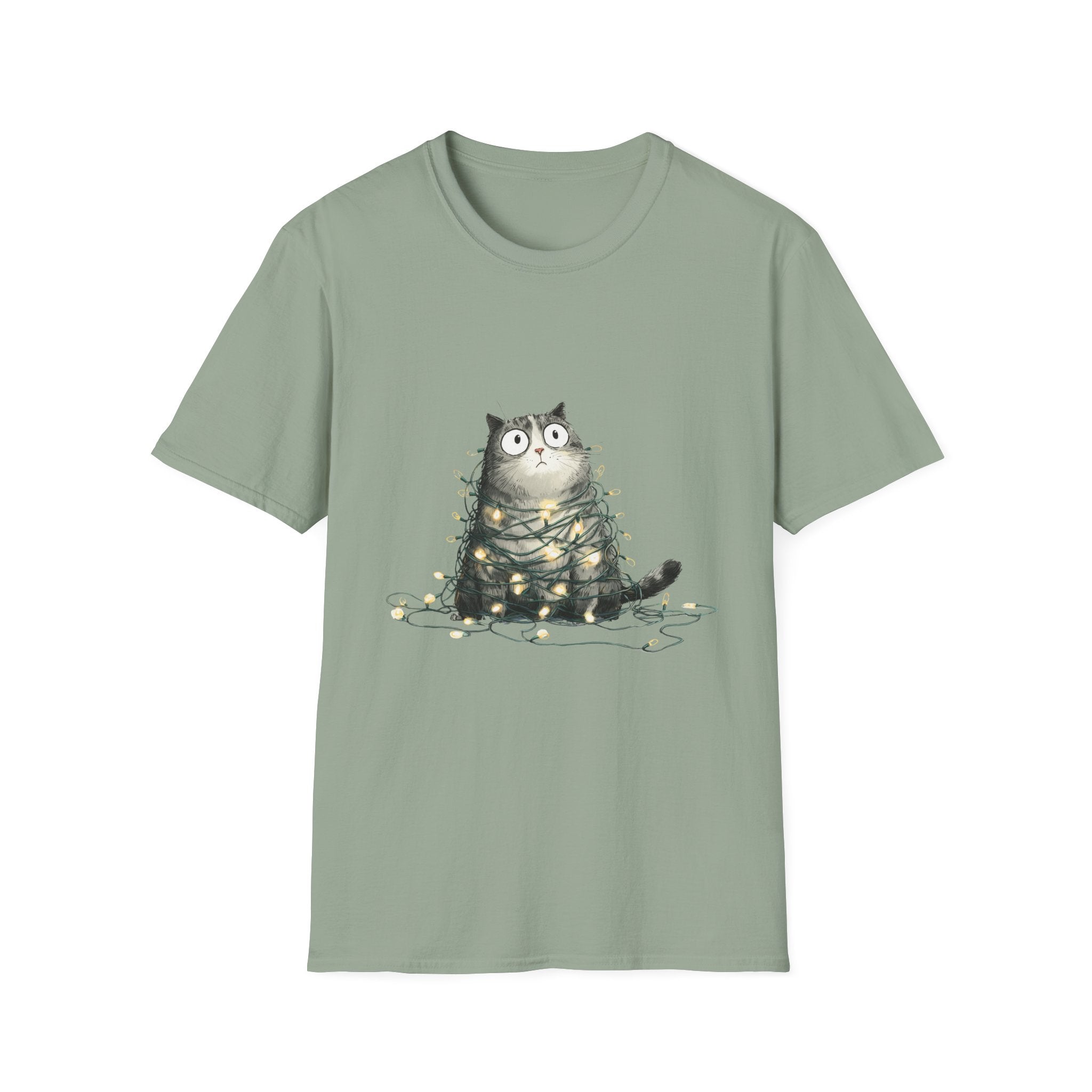 Cat Tangled Up In Xmas Lights T-Shirt