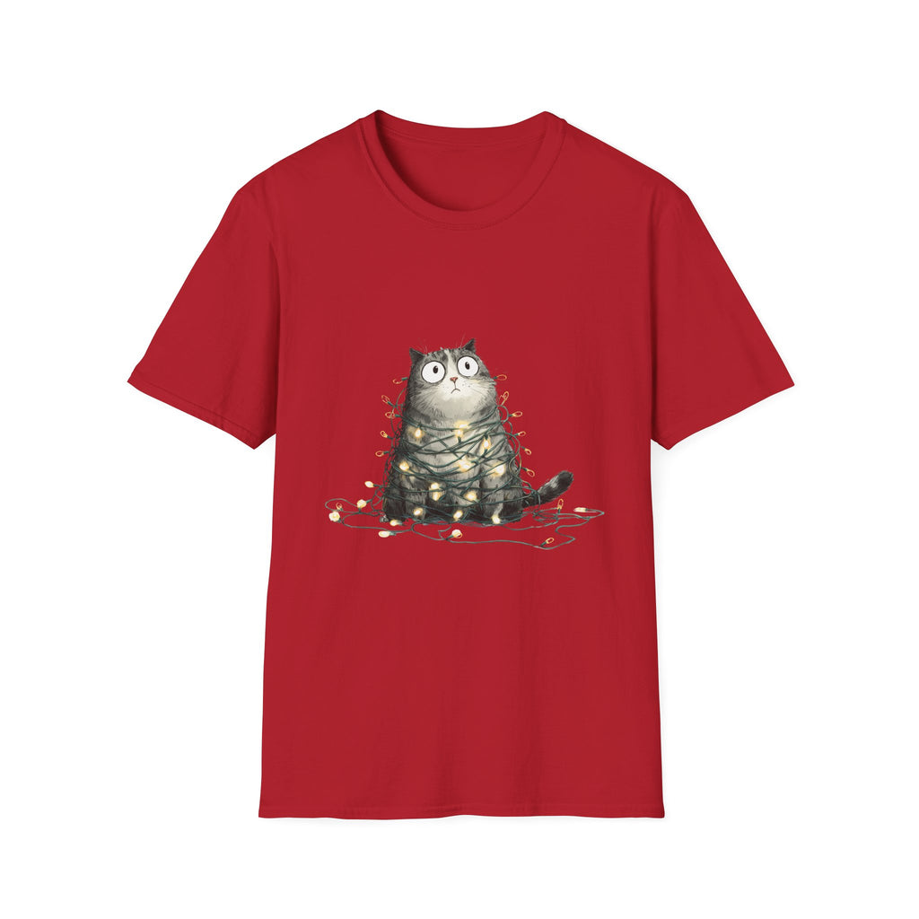 Cat Tangled Up In Xmas Lights T-Shirt