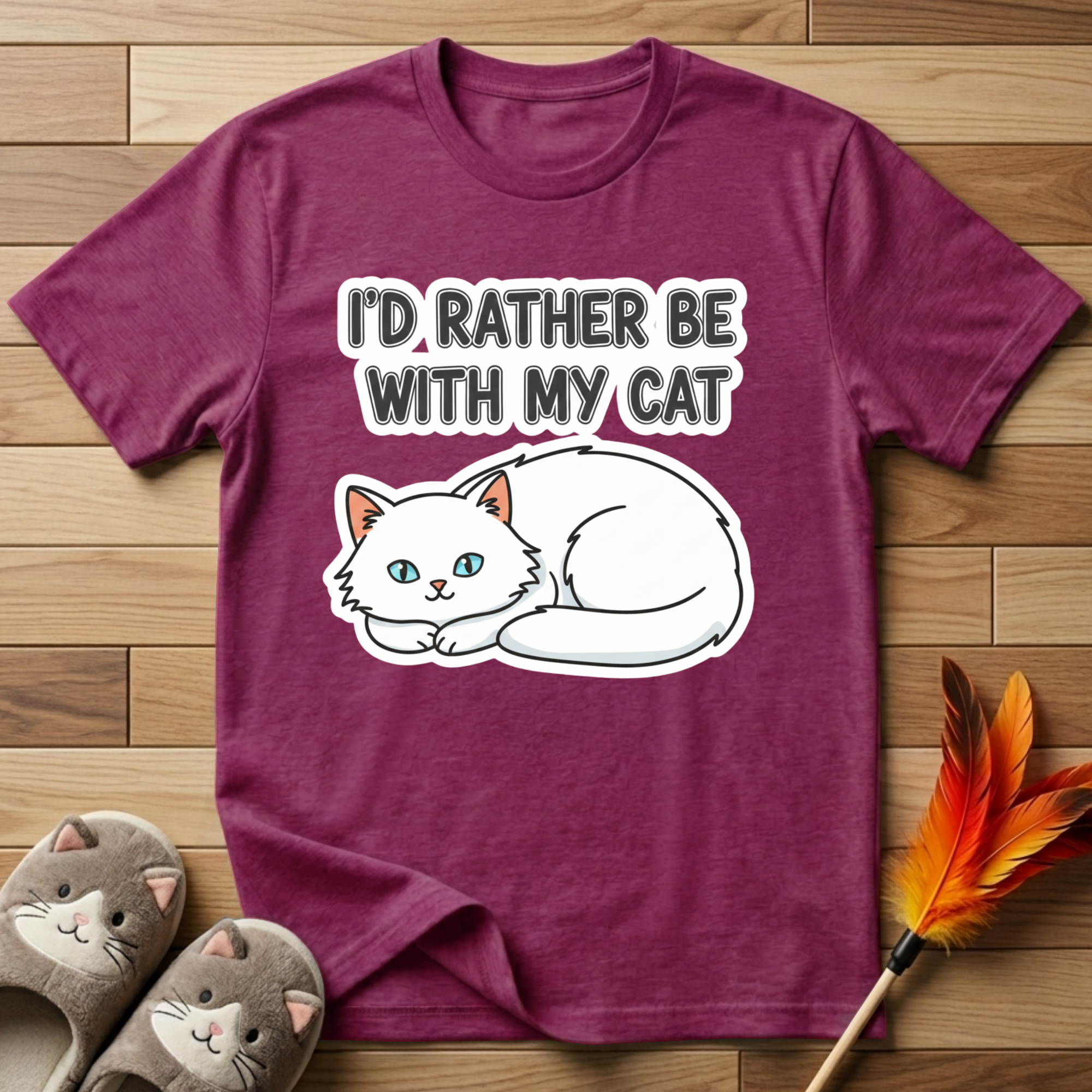 I'd Rather Be With My Cat (White Cat) T-Shirt
