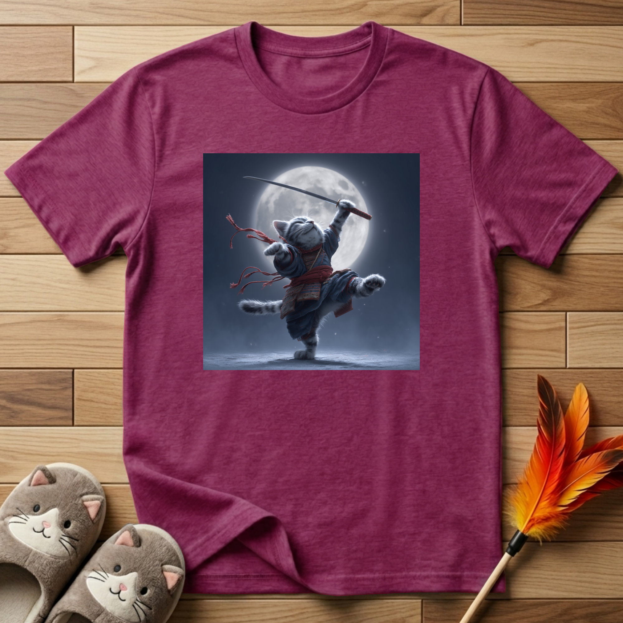 Samurai Cat and Moon T-Shirt