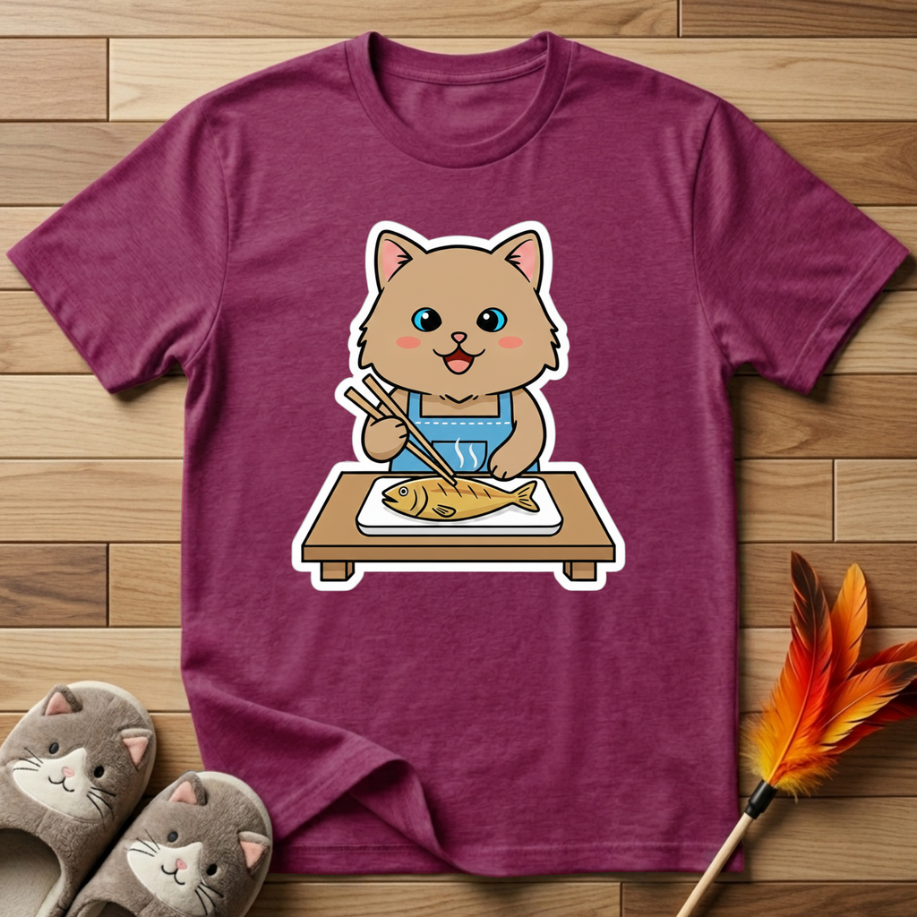 Brown Cat With Chopsticks T-Shirt