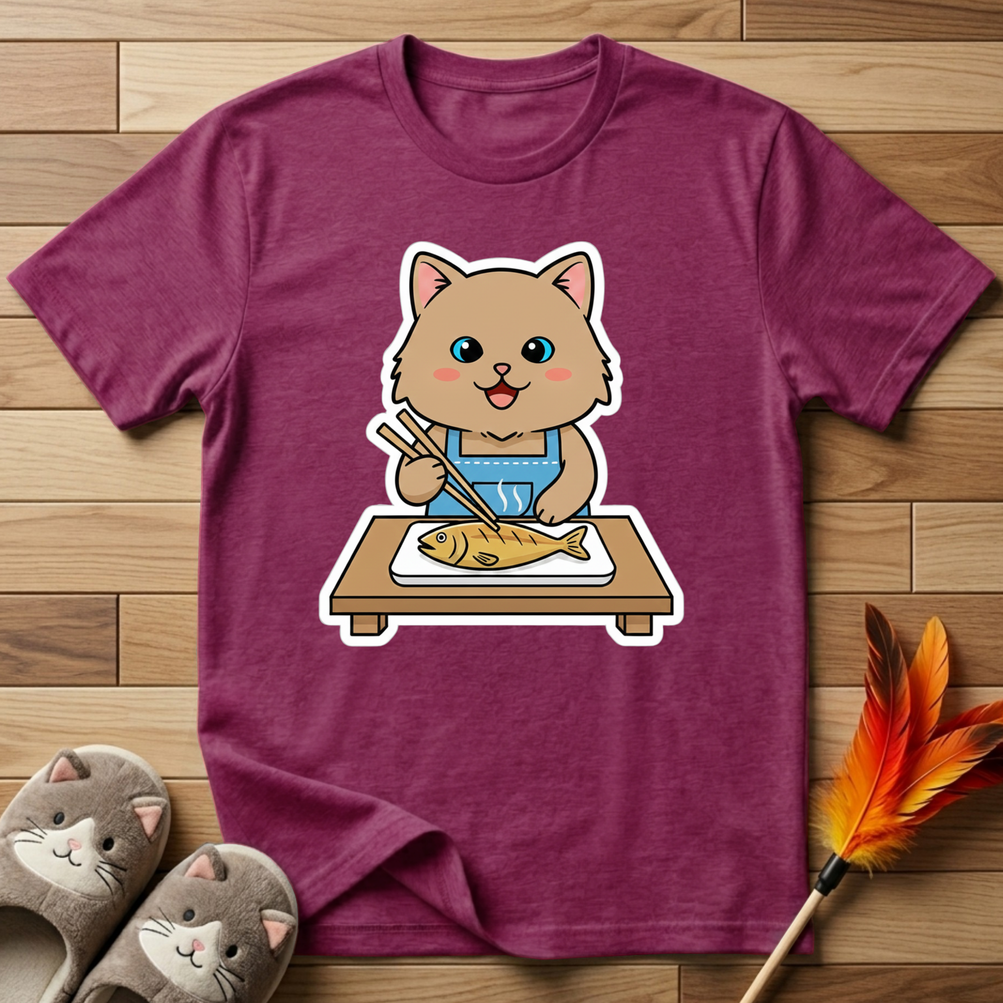 Brown Cat With Chopsticks T-Shirt