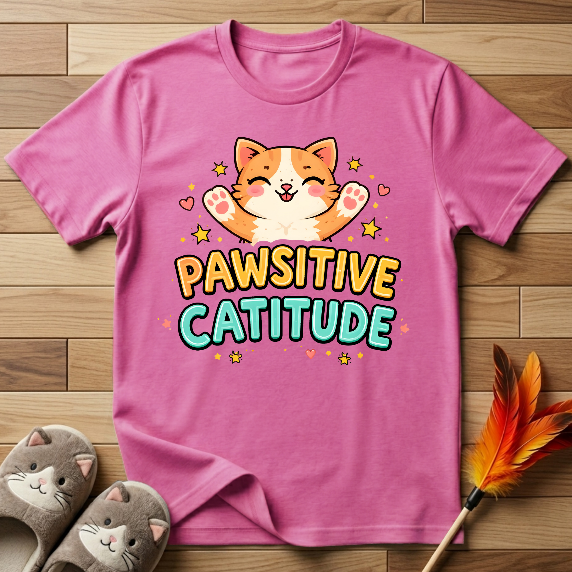 Pawsitive Catitude (Outstretched Arms) T-Shirt