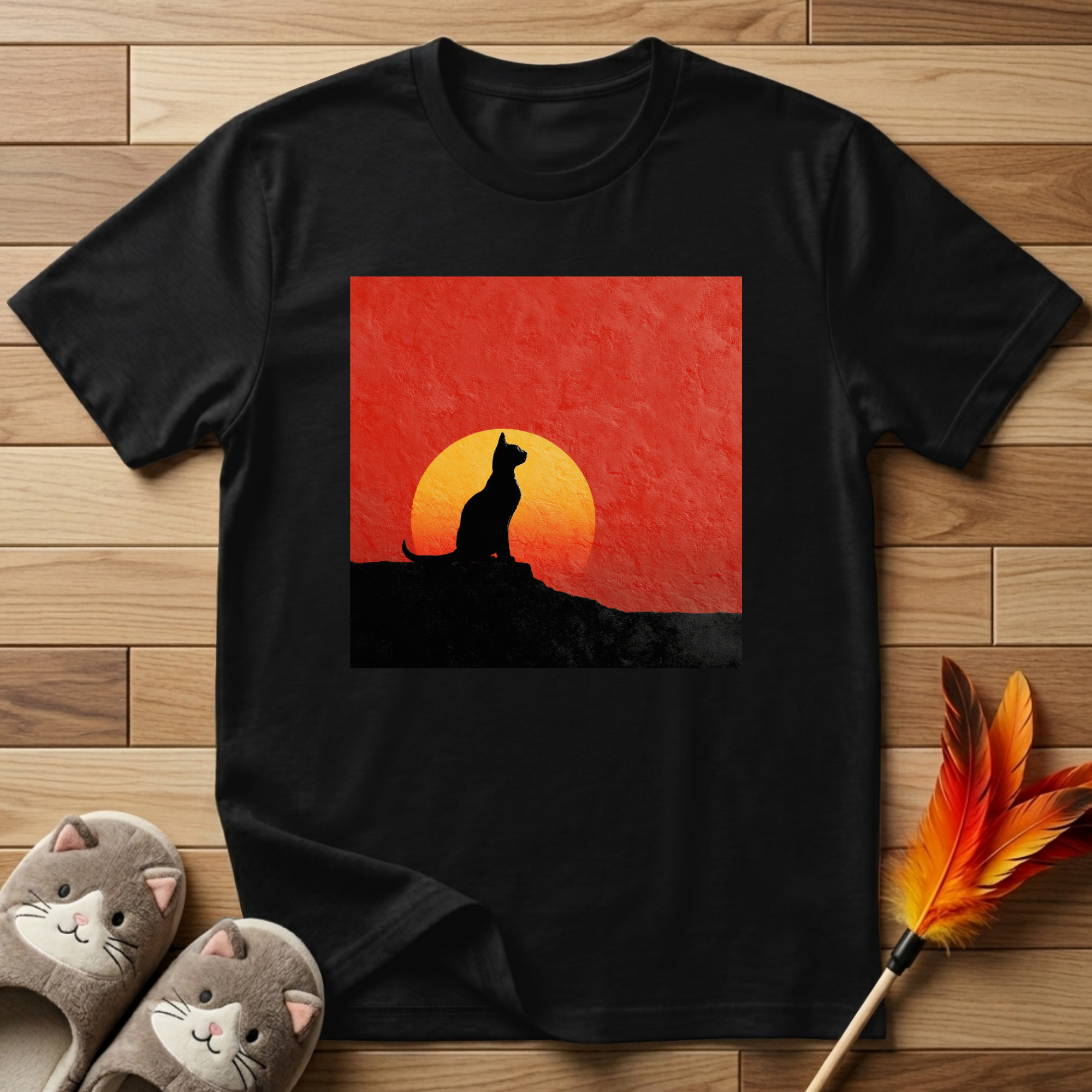 Cat Silhouette in Sunset T-Shirt