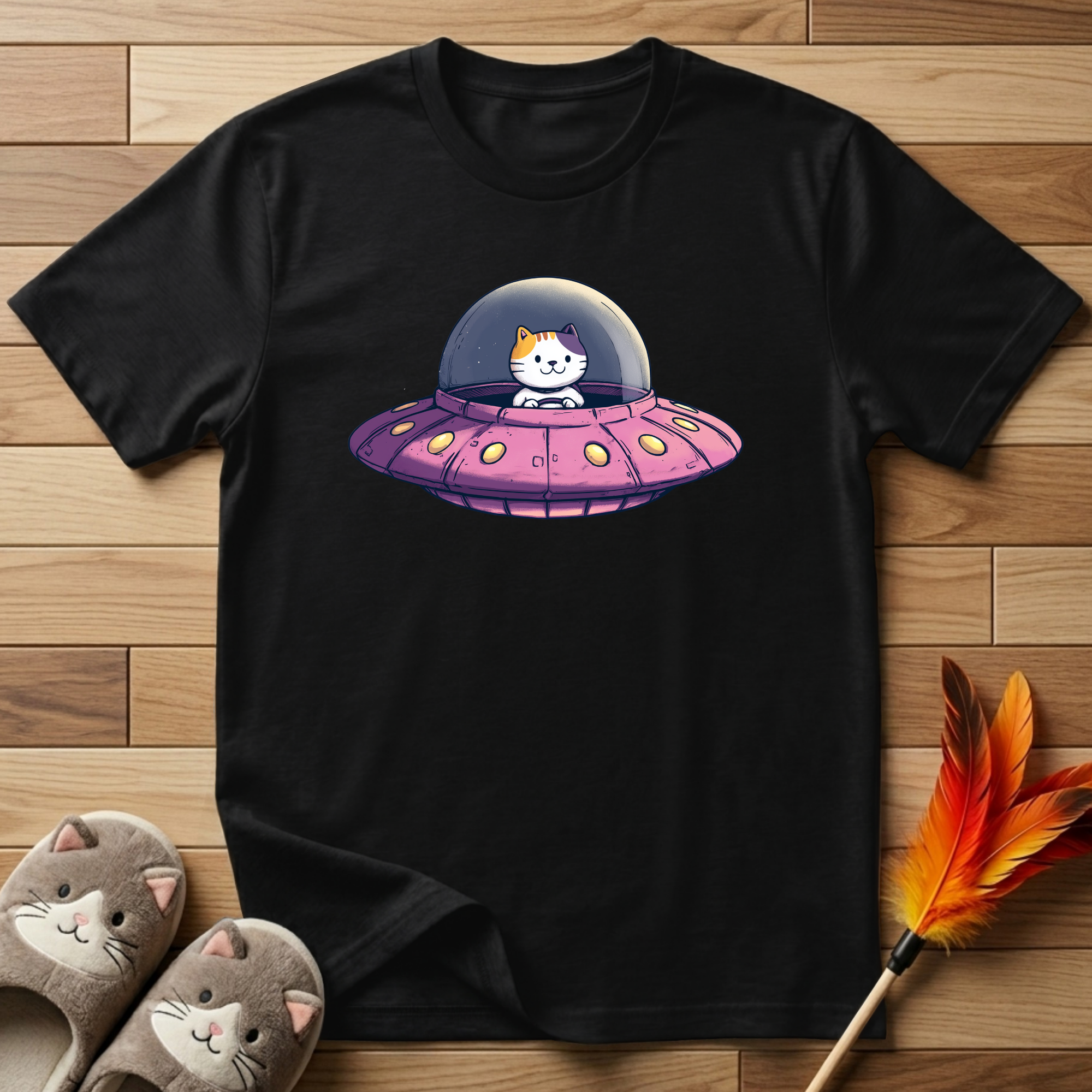 Cat in UFO T-Shirt