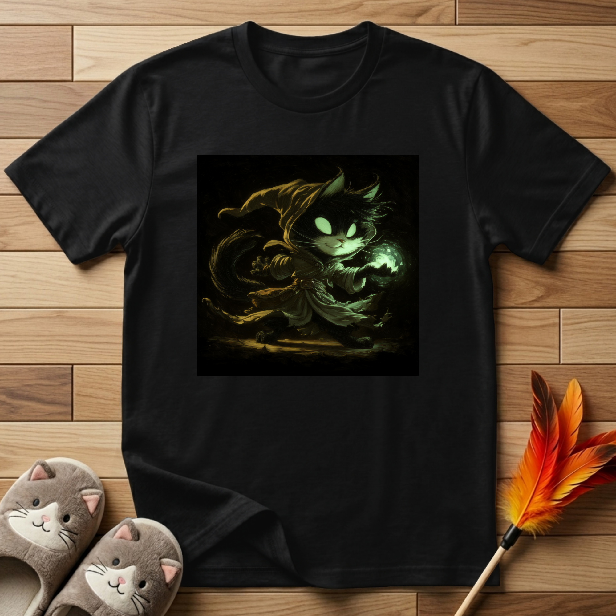 Mystic Cat with Green Fireball T-Shirt