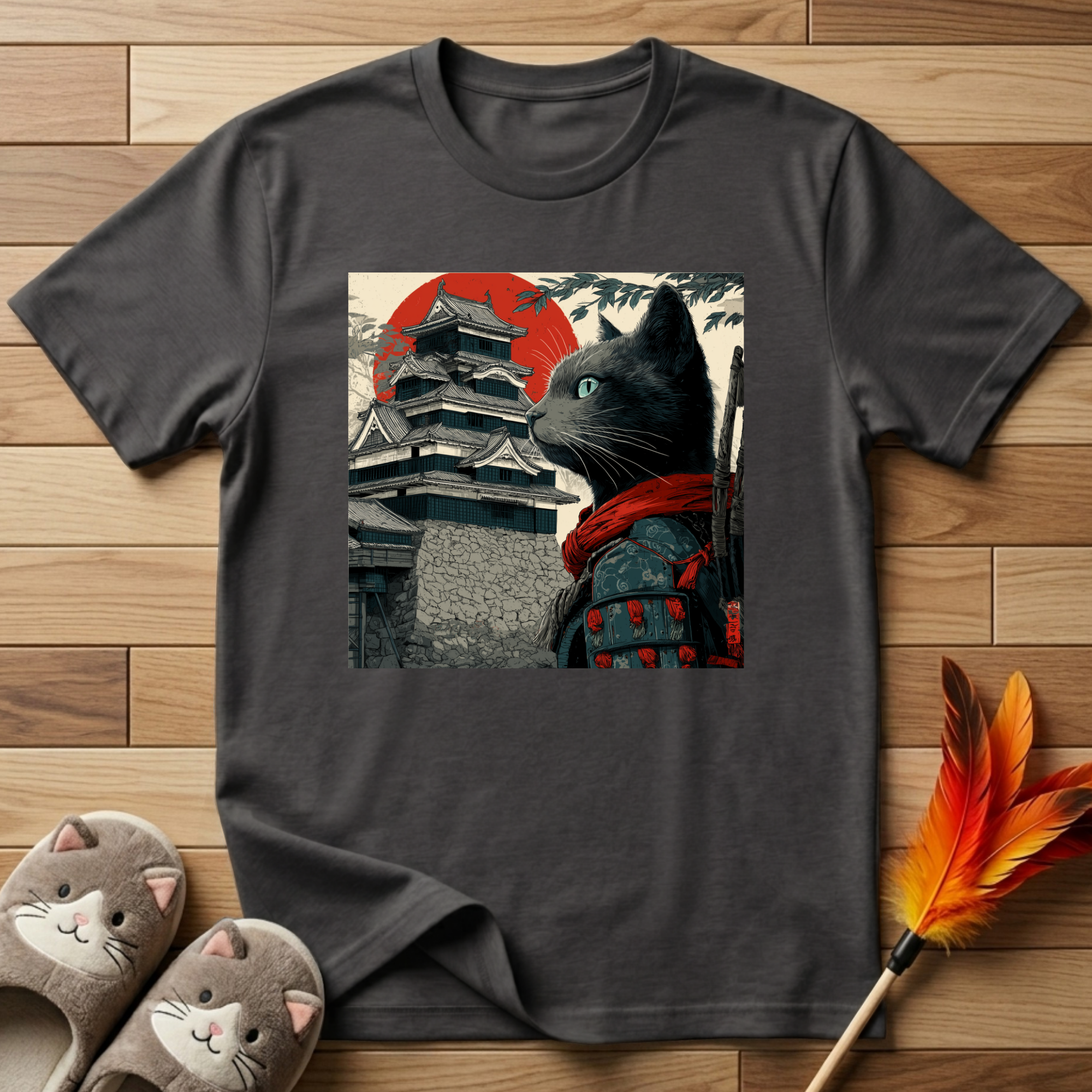 Cat in Front of Samurai Castle T-Shirt