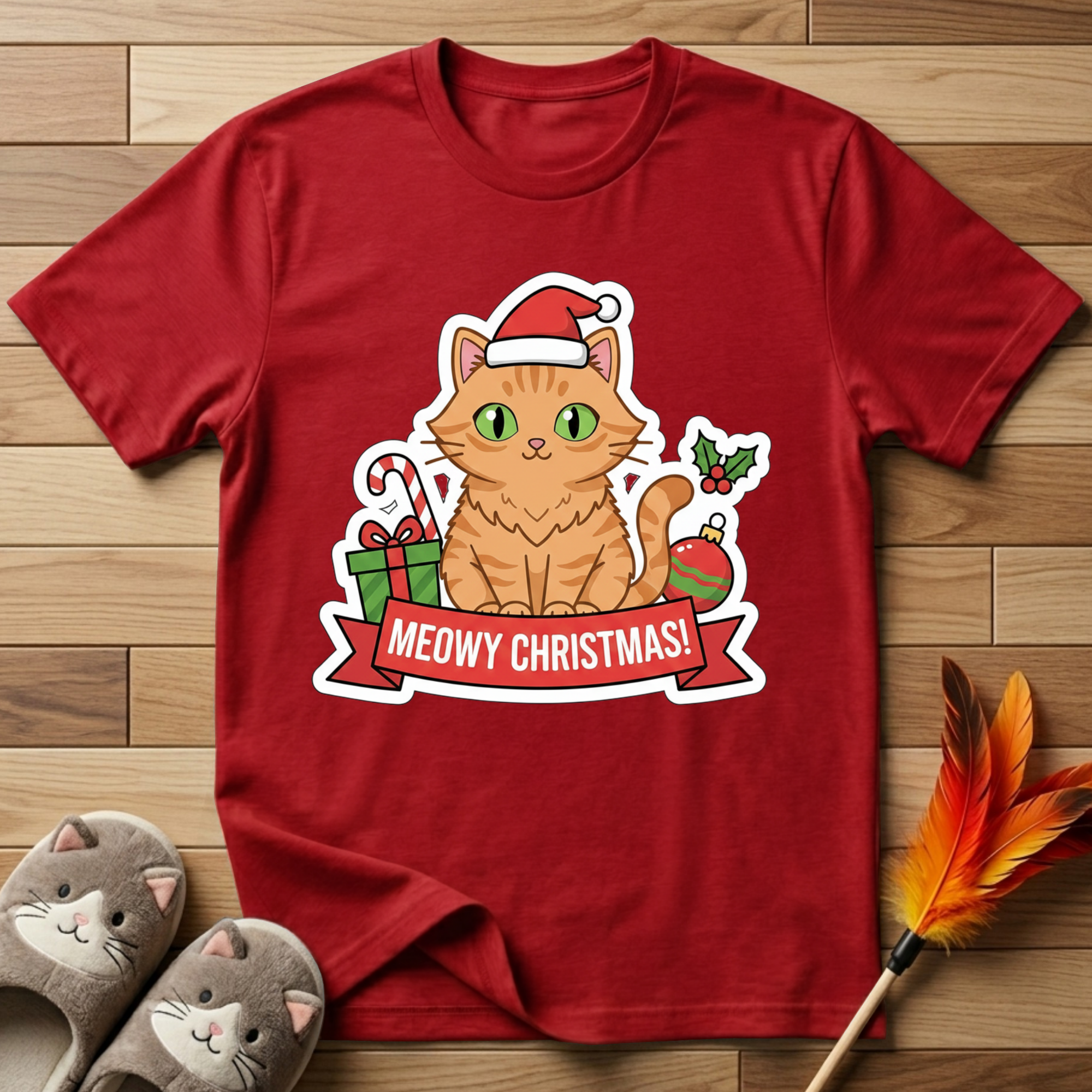 Meowy Christmas (Orange Cat) T-Shirt