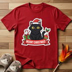 Meowy Christmas (Black Cat) T-Shirt