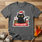 Meowy Christmas (Black Cat) T-Shirt