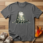 Cat Tangled Up In Xmas Lights T-Shirt
