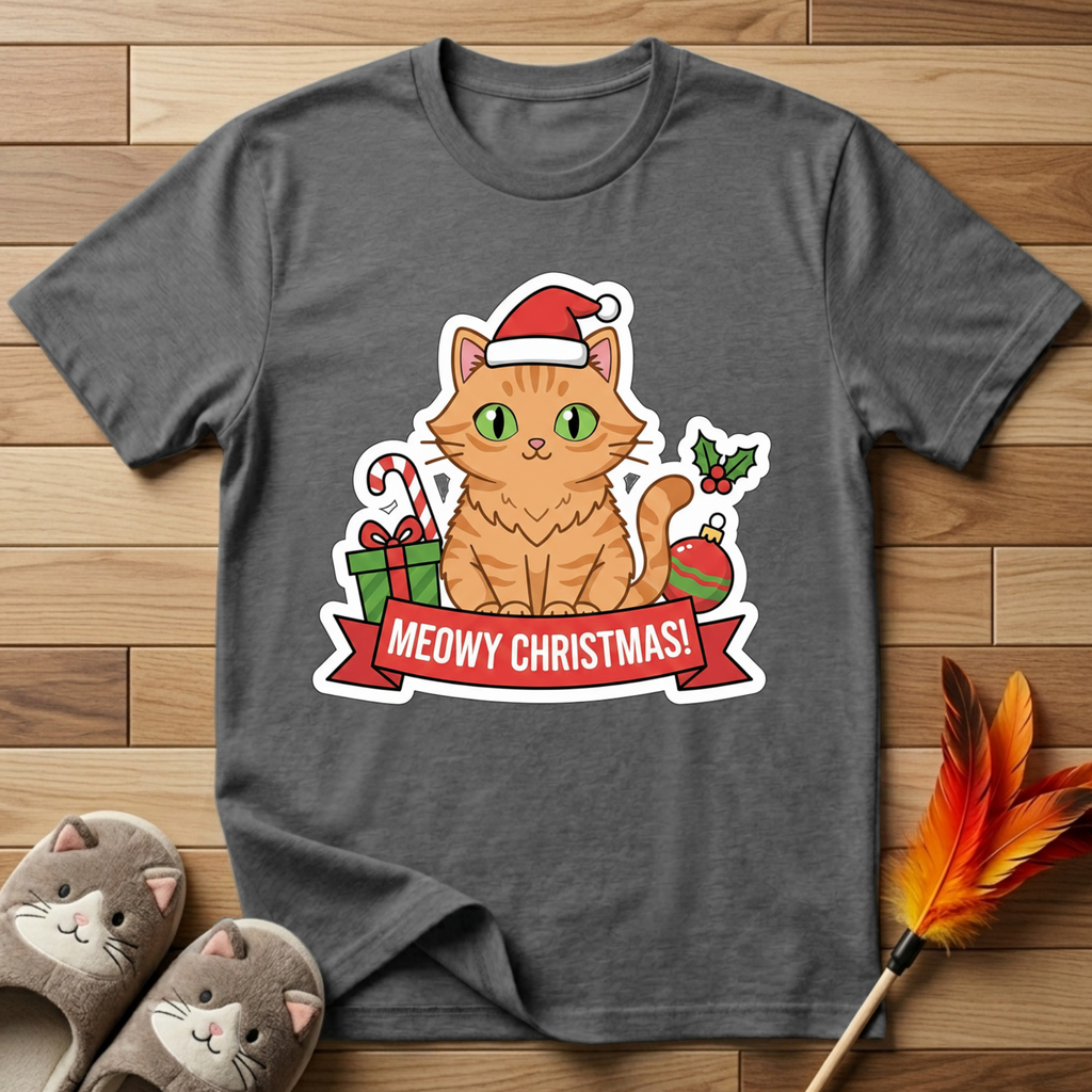 Meowy Christmas (Orange Cat) T-Shirt