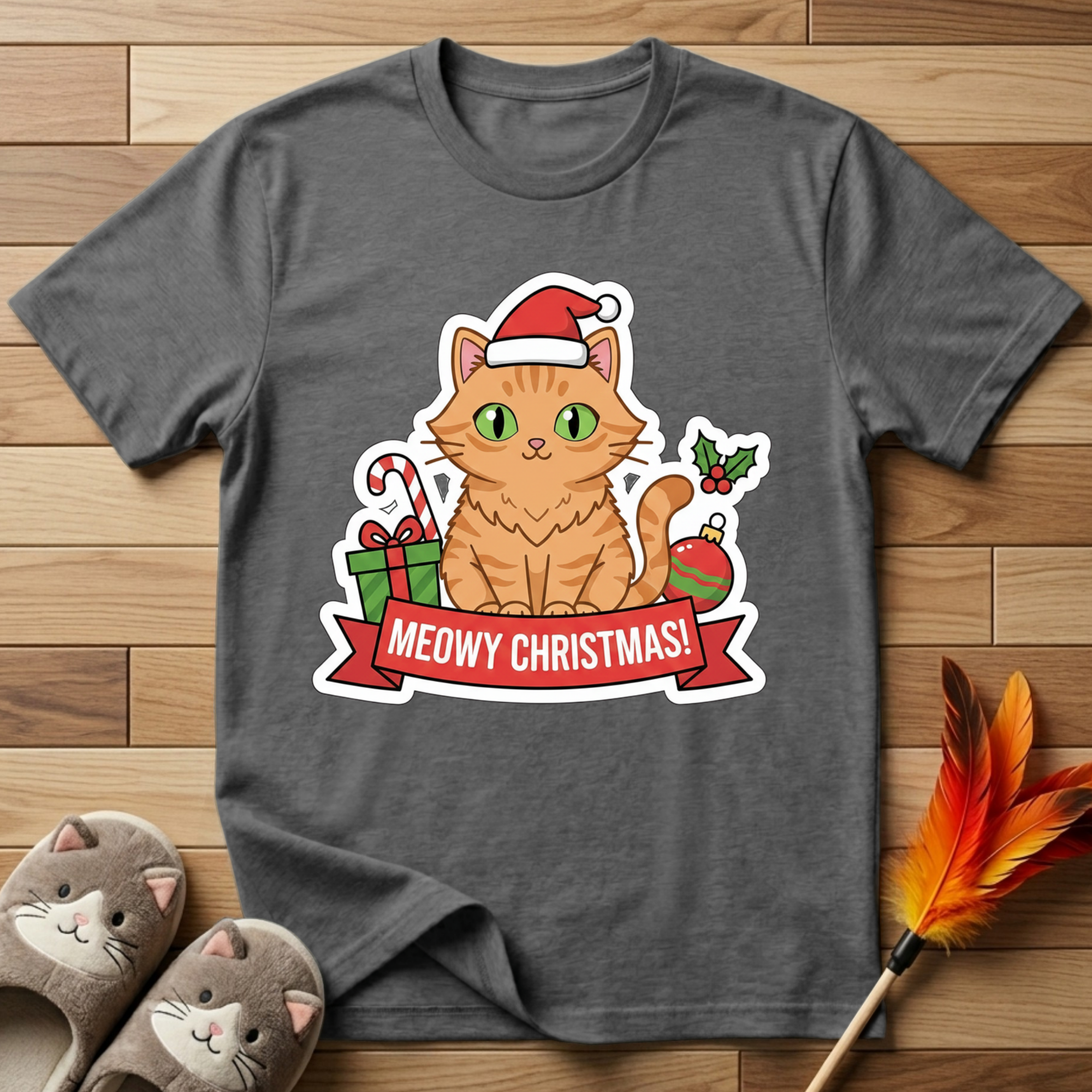 Meowy Christmas (Orange Cat) T-Shirt