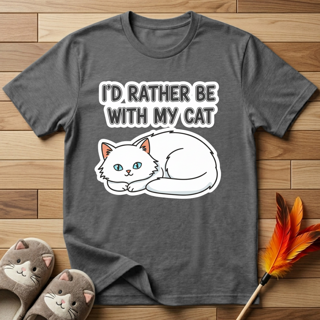 I'd Rather Be With My Cat (White Cat) T-Shirt