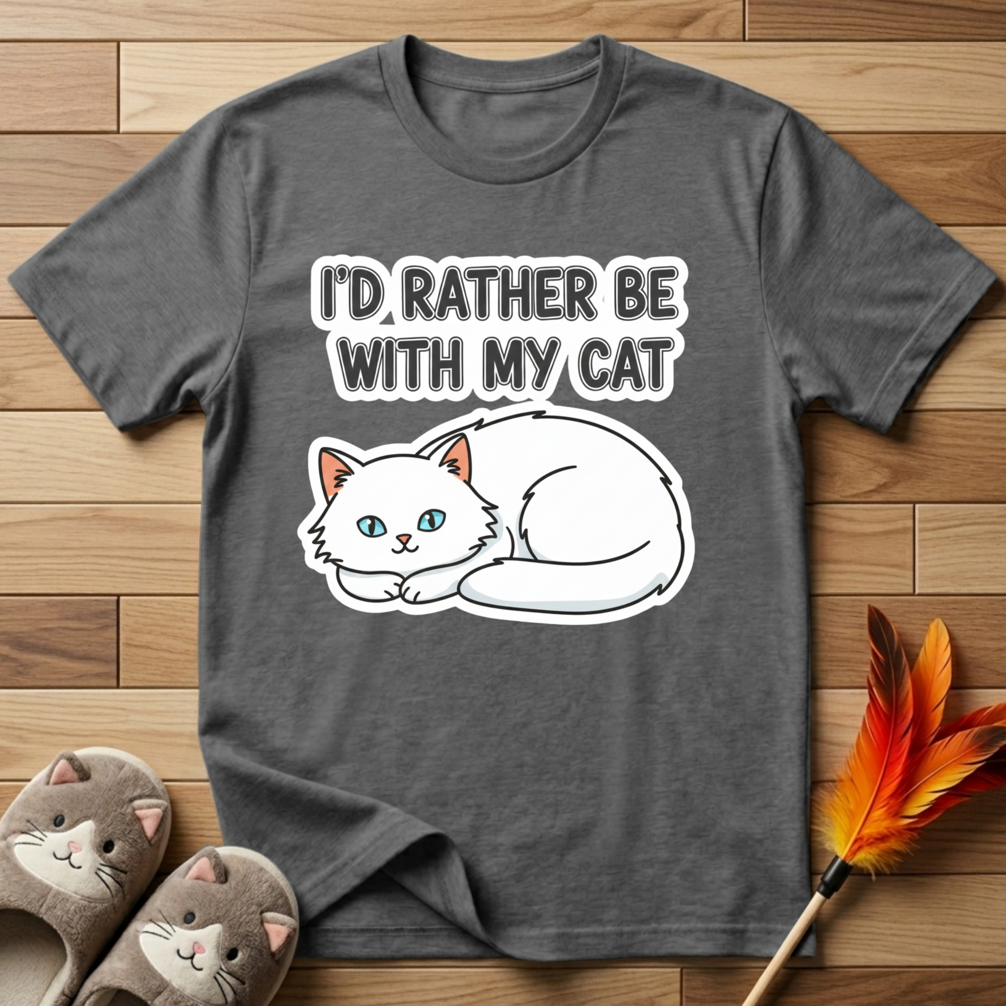 I'd Rather Be With My Cat (White Cat) T-Shirt