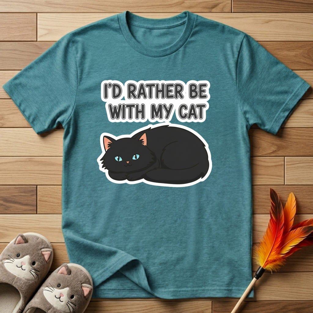 I'd Rather Be With My Cat (Black Cat) T-Shirt