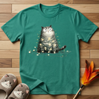 Cat Tangled Up In Xmas Lights T-Shirt