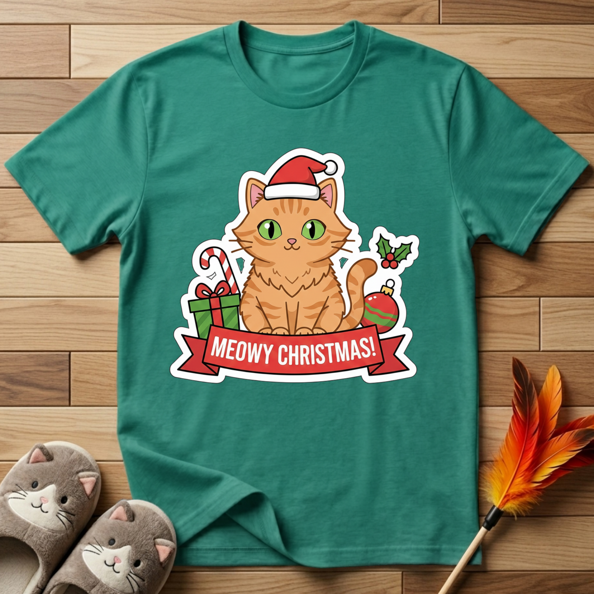 Meowy Christmas (Orange Cat) T-Shirt
