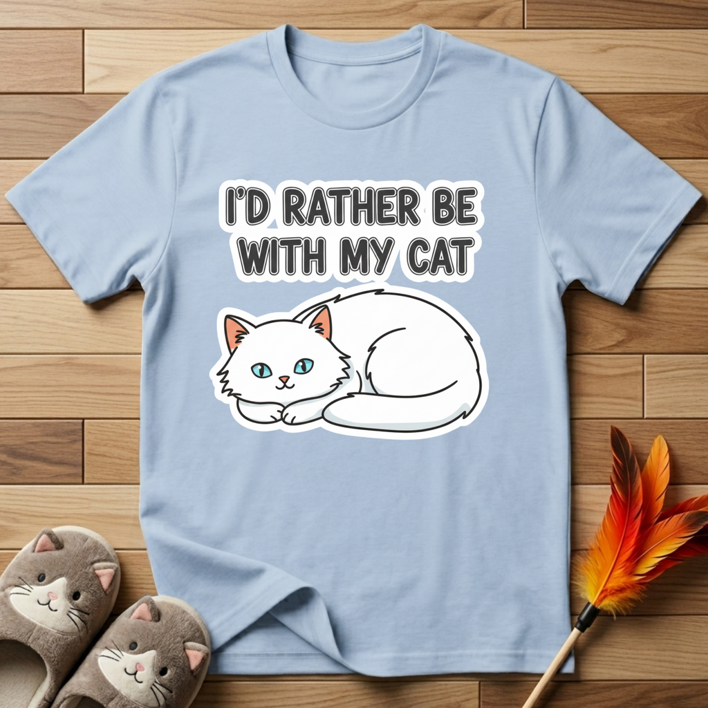 I'd Rather Be With My Cat (White Cat) T-Shirt