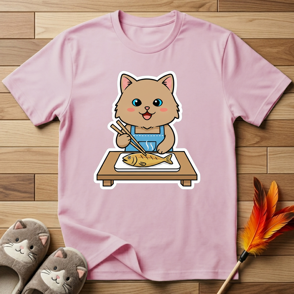 Brown Cat With Chopsticks T-Shirt