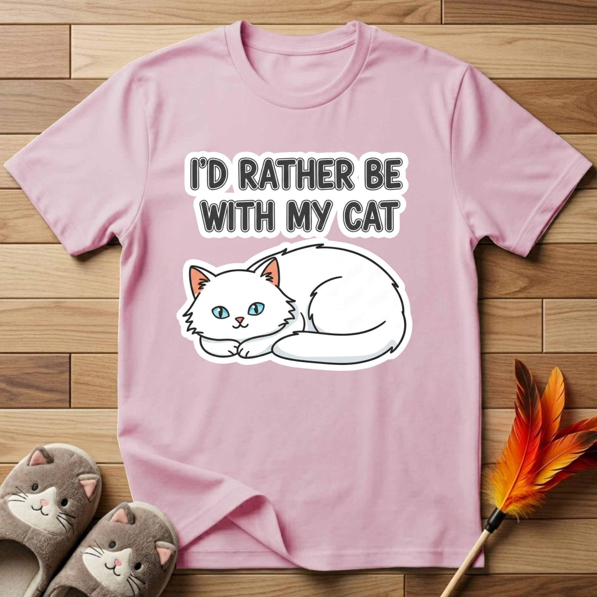 I'd Rather Be With My Cat (White Cat) T-Shirt