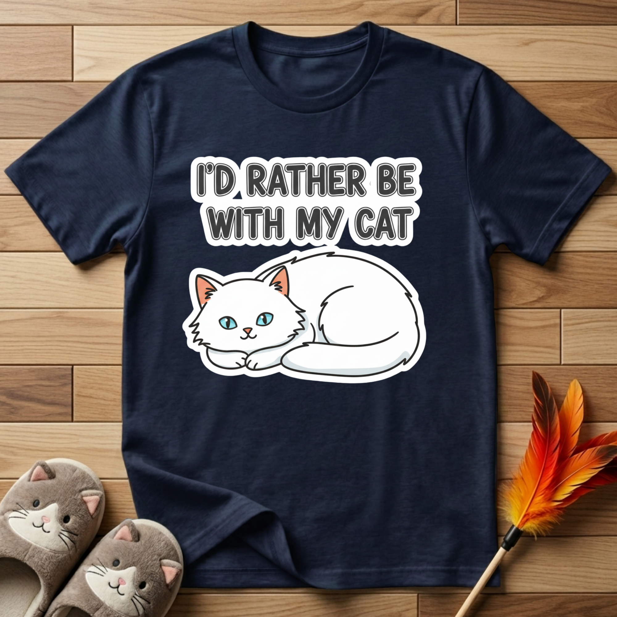 I'd Rather Be With My Cat (White Cat) T-Shirt