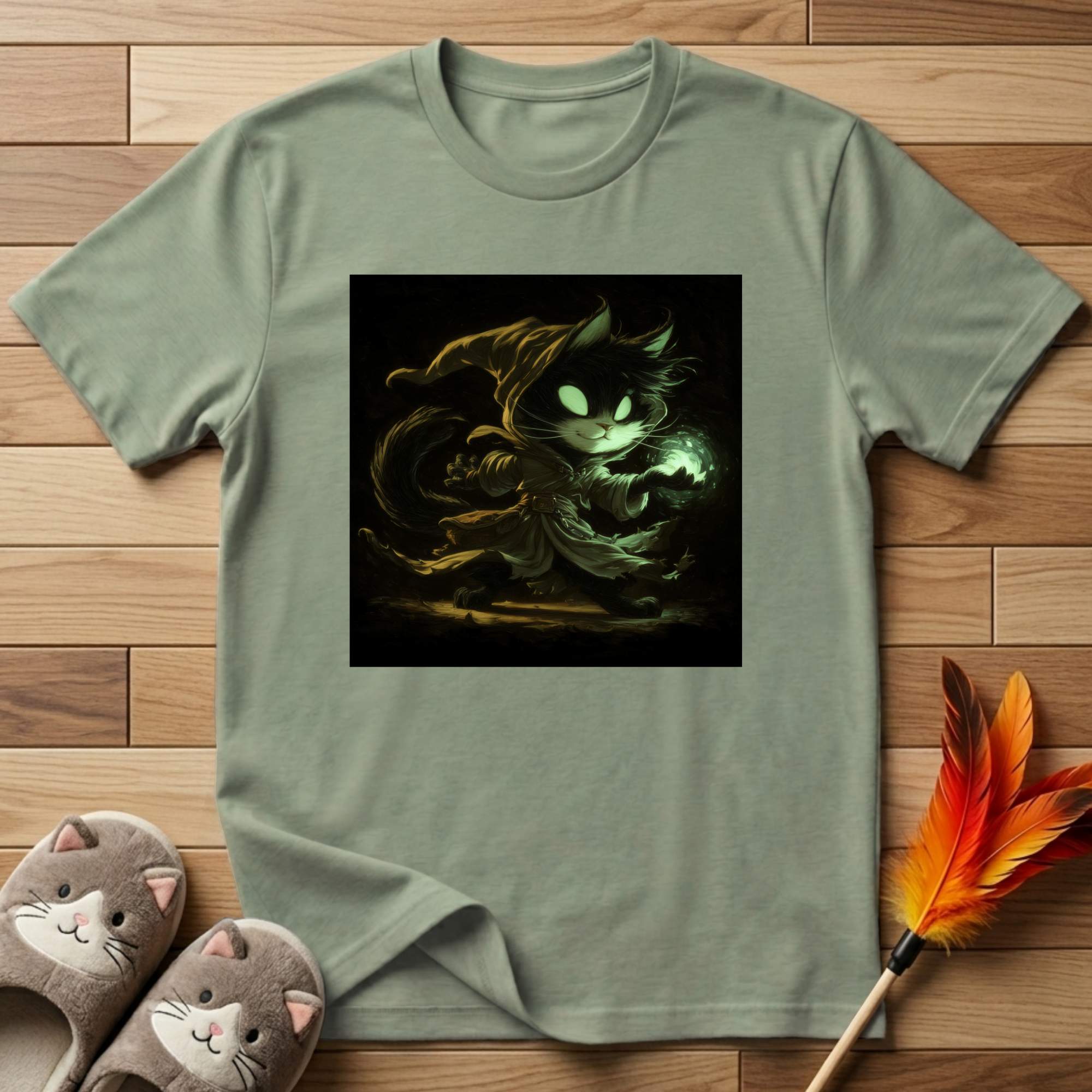 Mystic Cat with Green Fireball T-Shirt