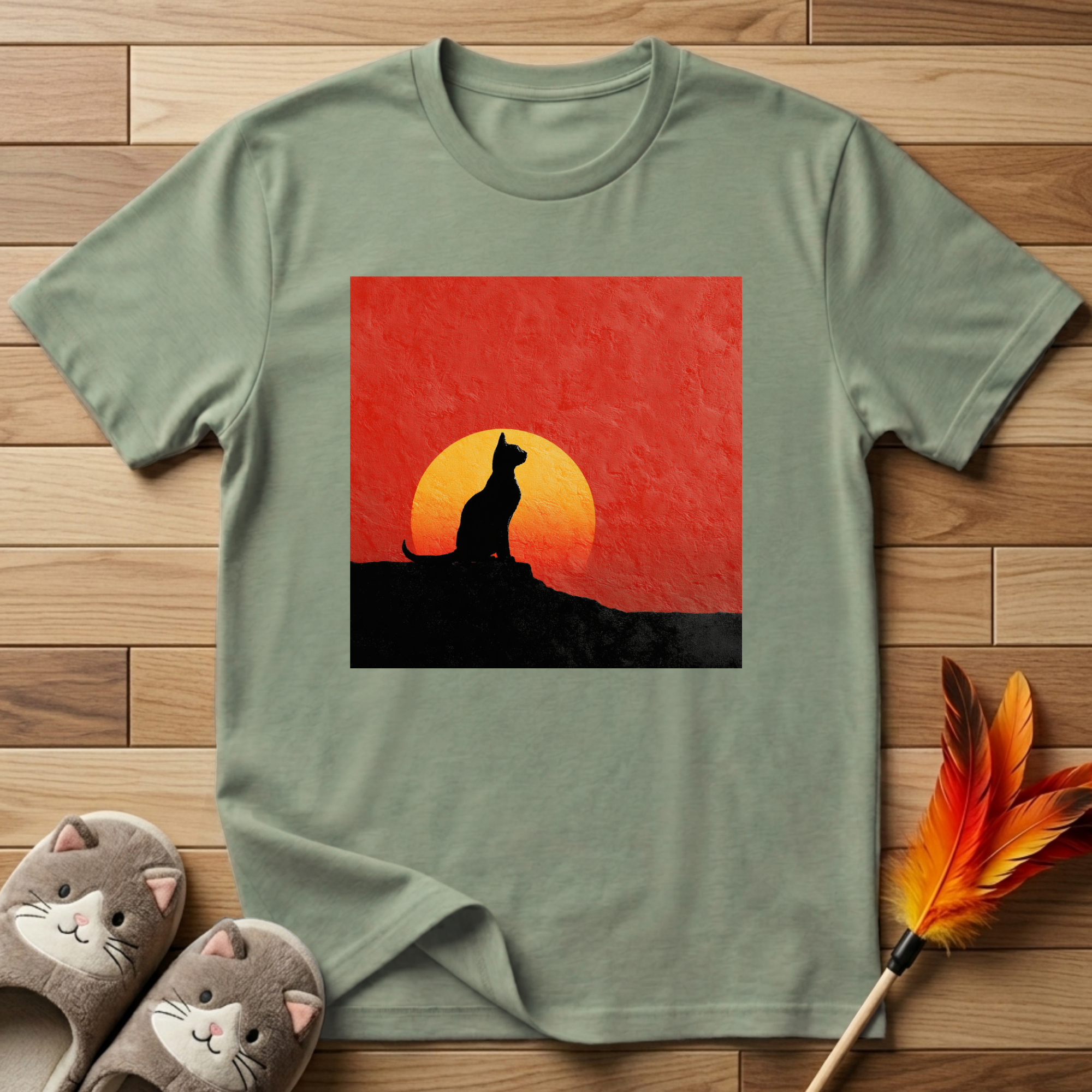 Cat Silhouette in Sunset T-Shirt