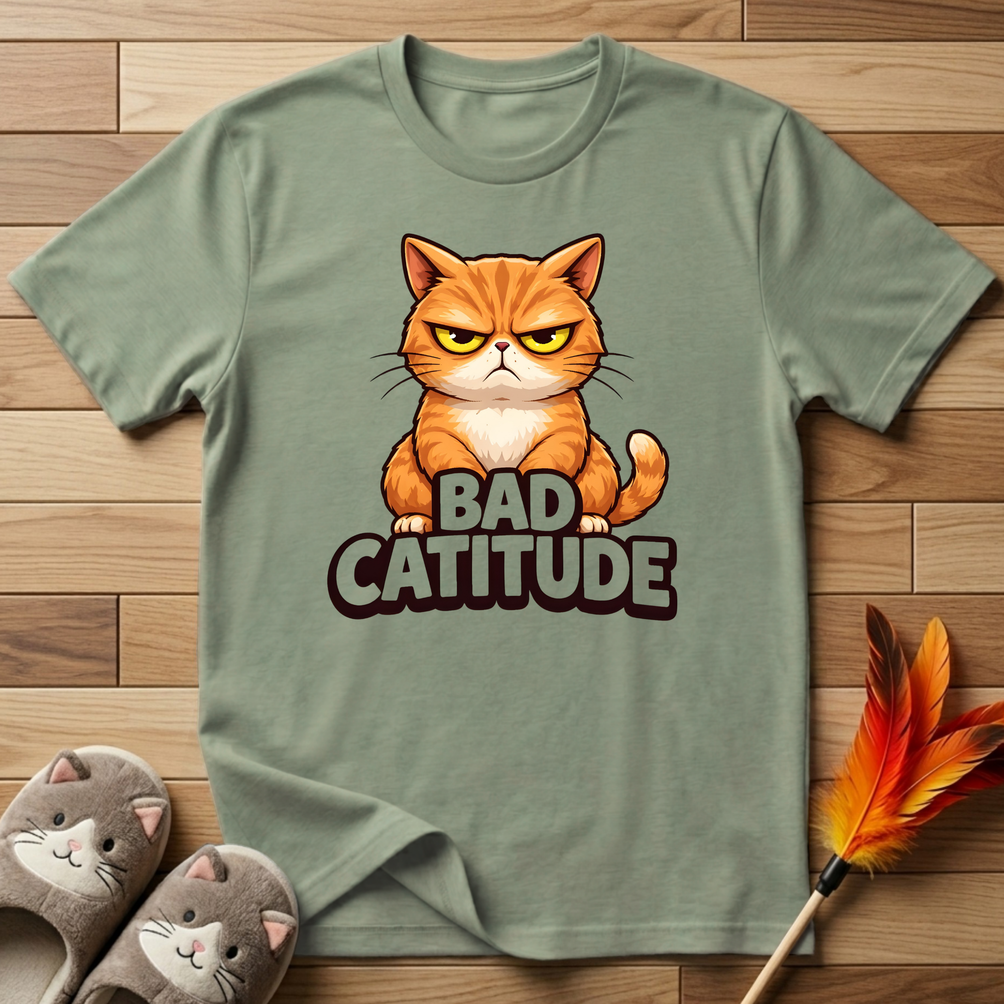 Bad Catitude (Transparent Text) T-Shirt