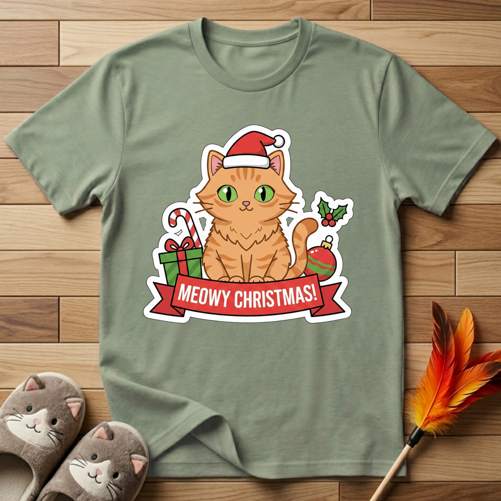 Meowy Christmas (Orange Cat) T-Shirt