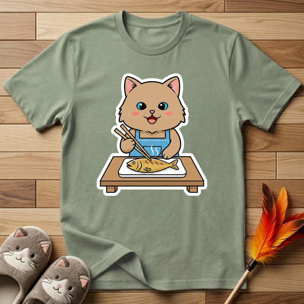 Brown Cat With Chopsticks T-Shirt