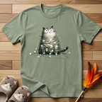Cat Tangled Up In Xmas Lights T-Shirt