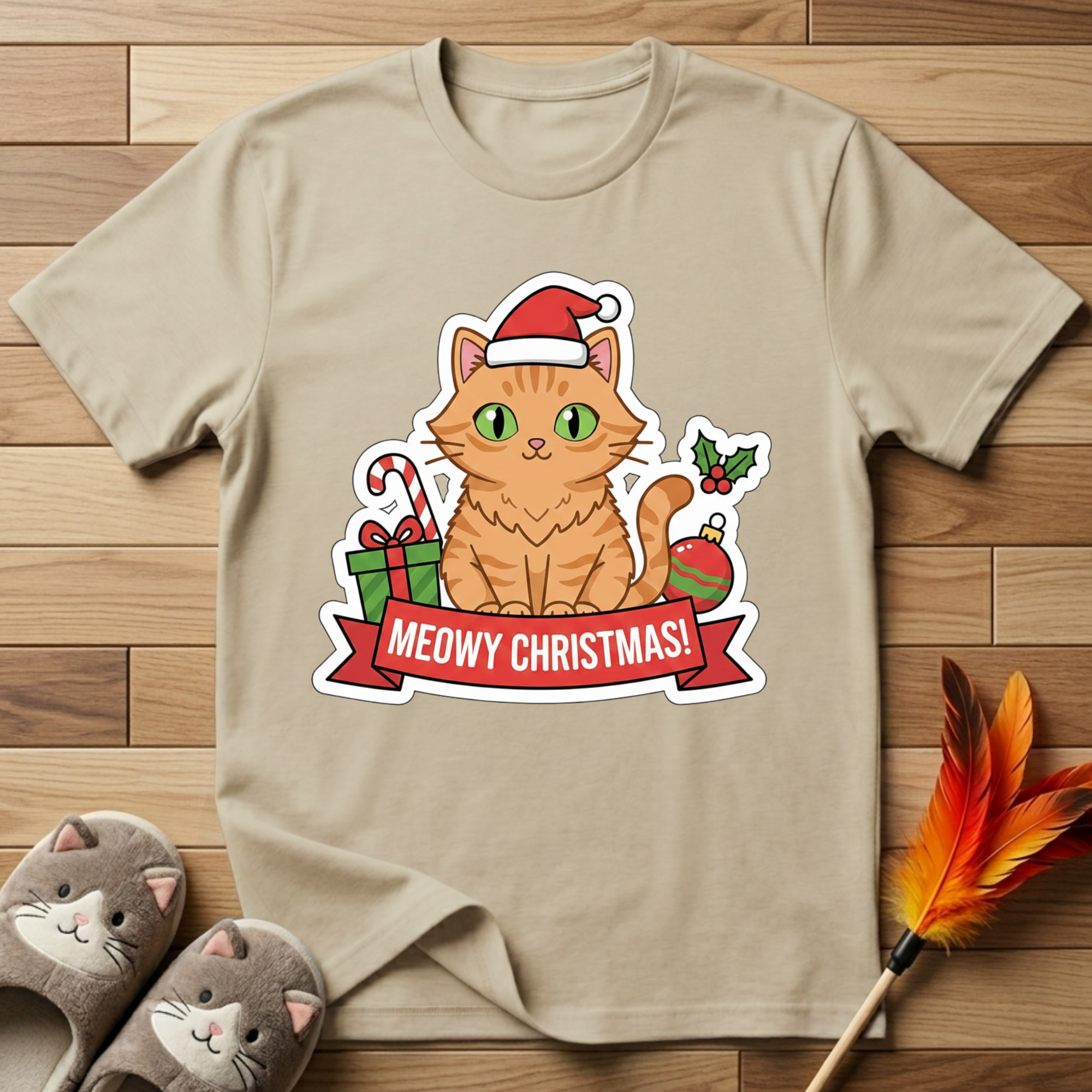 Meowy Christmas (Orange Cat) T-Shirt