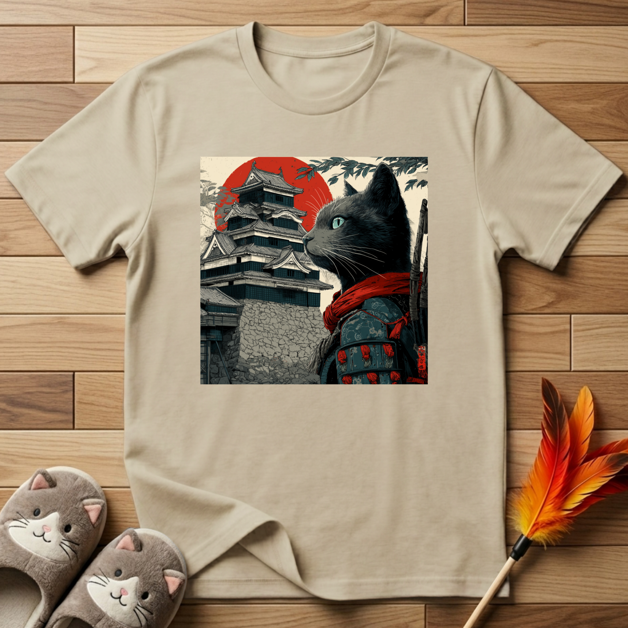 Cat in Front of Samurai Castle T-Shirt