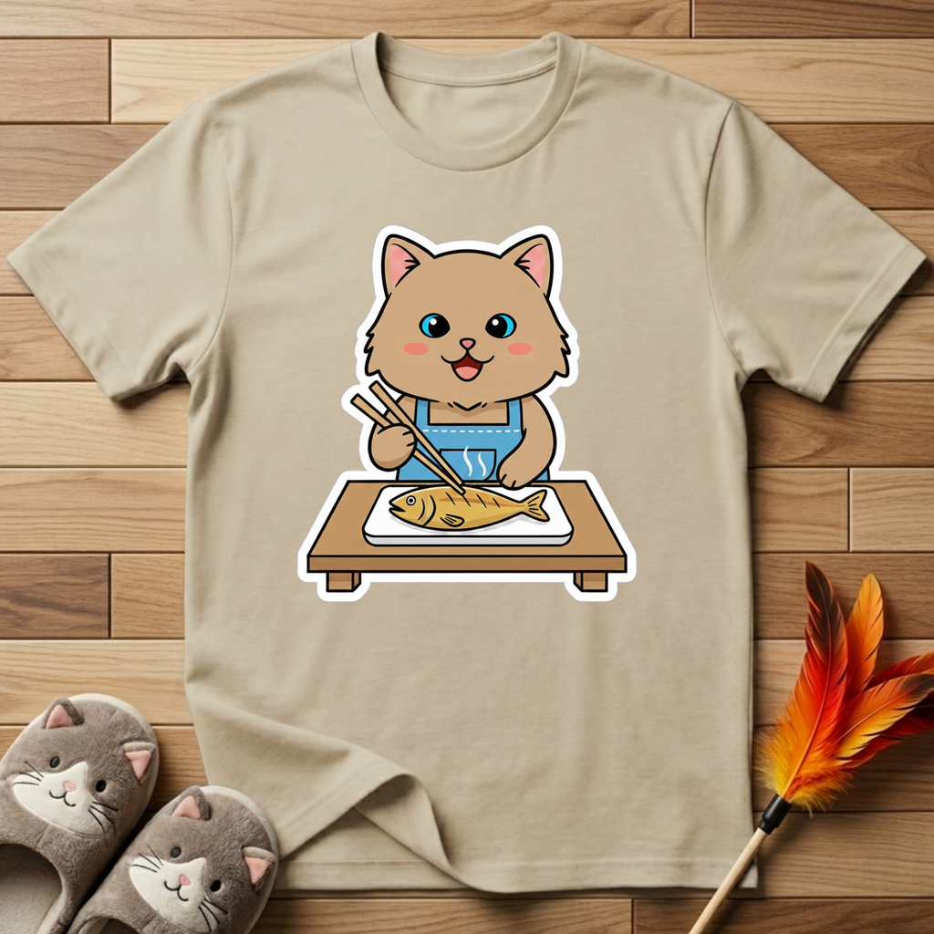 Brown Cat With Chopsticks T-Shirt