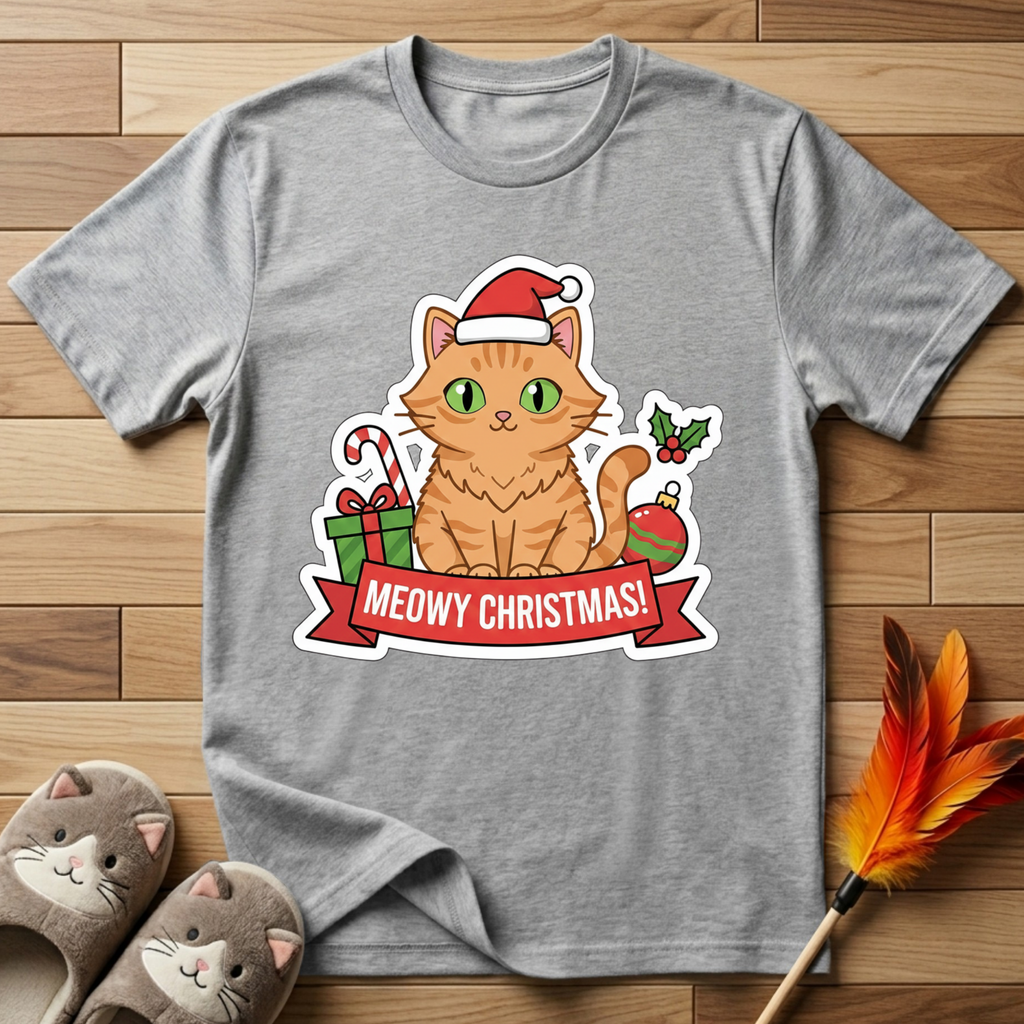 Meowy Christmas (Orange Cat) T-Shirt