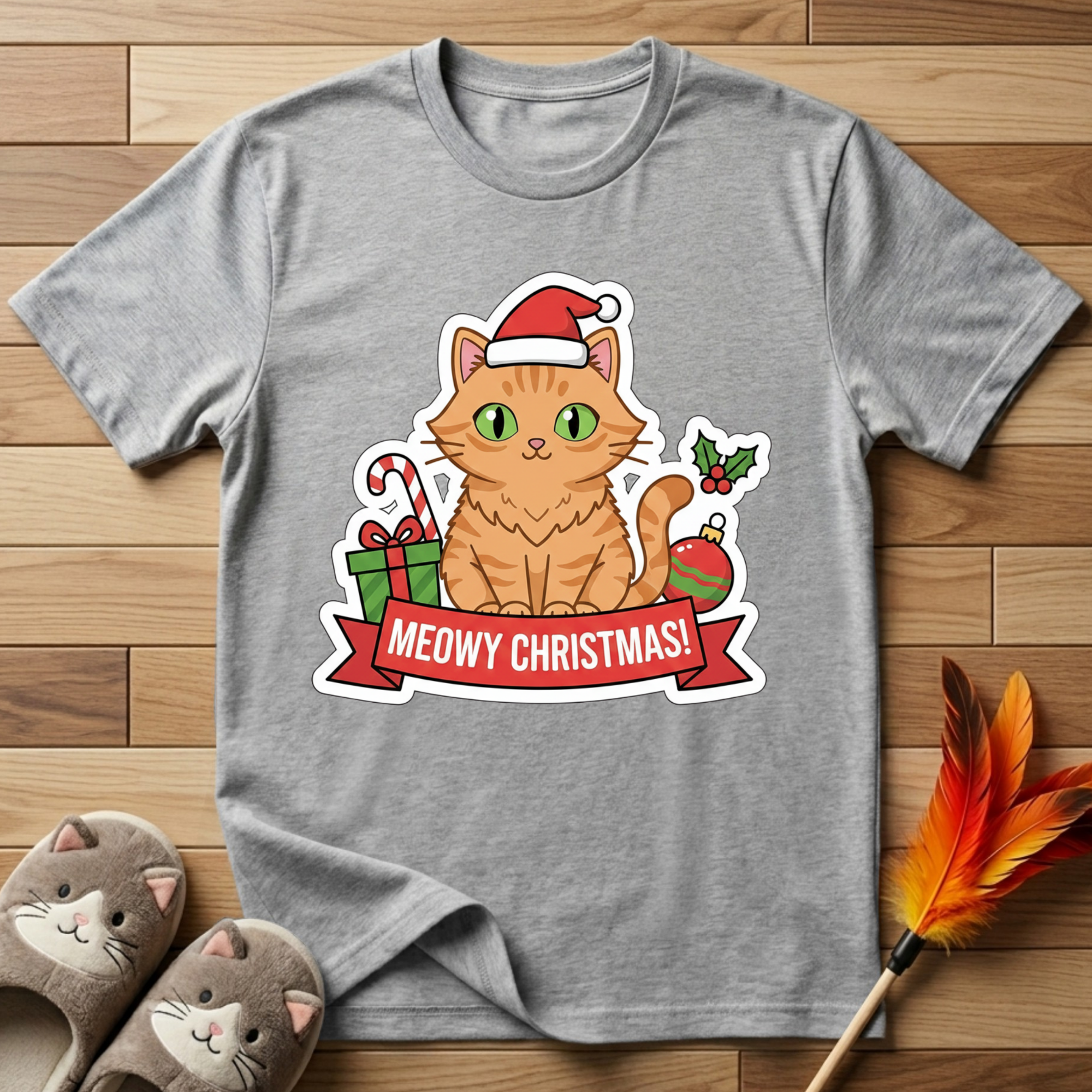 Meowy Christmas (Orange Cat) T-Shirt